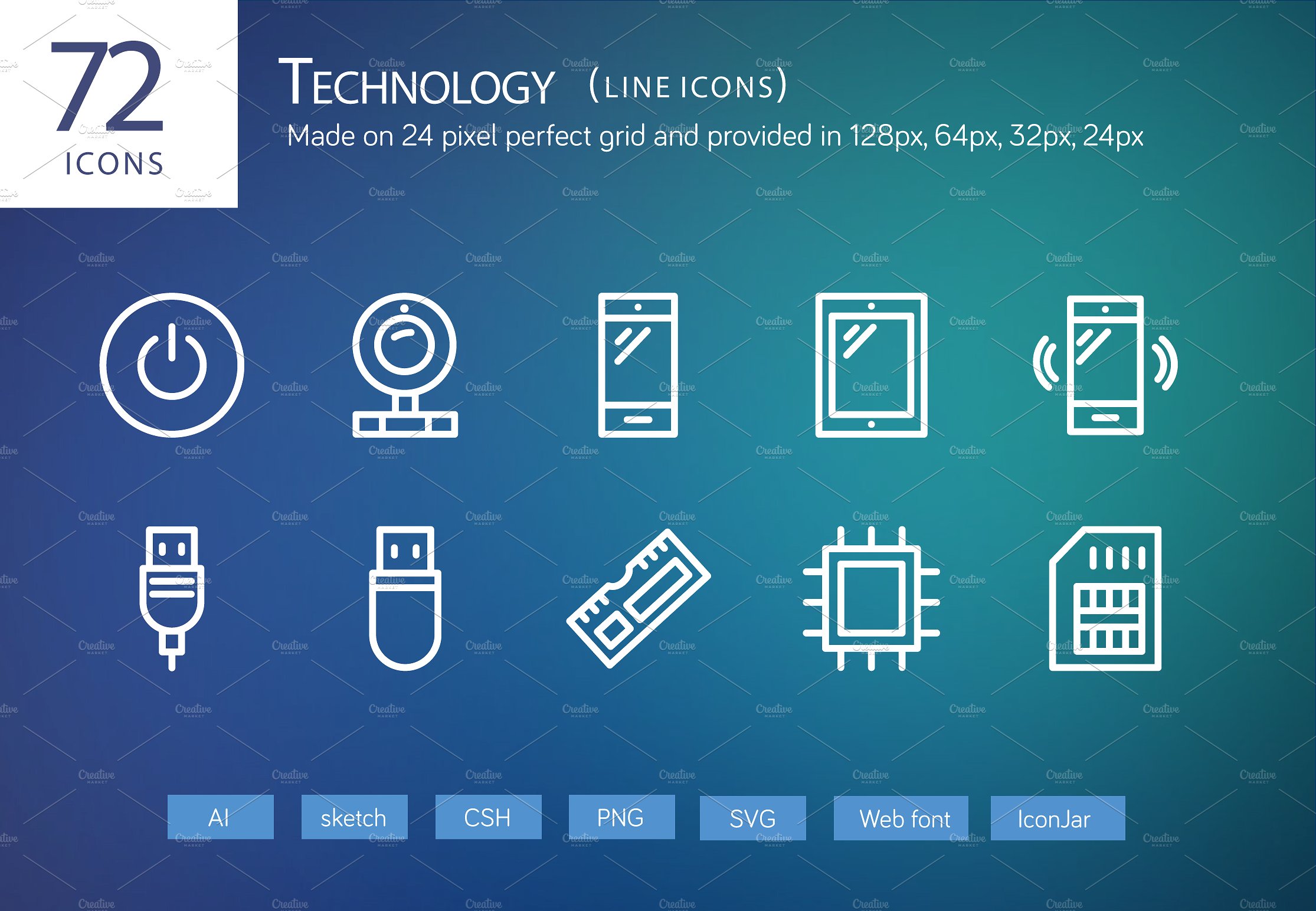 72 Technology Line Icons