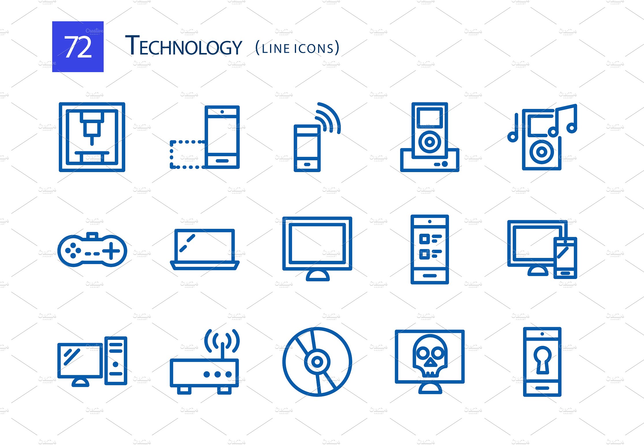 72 Technology Line Icons