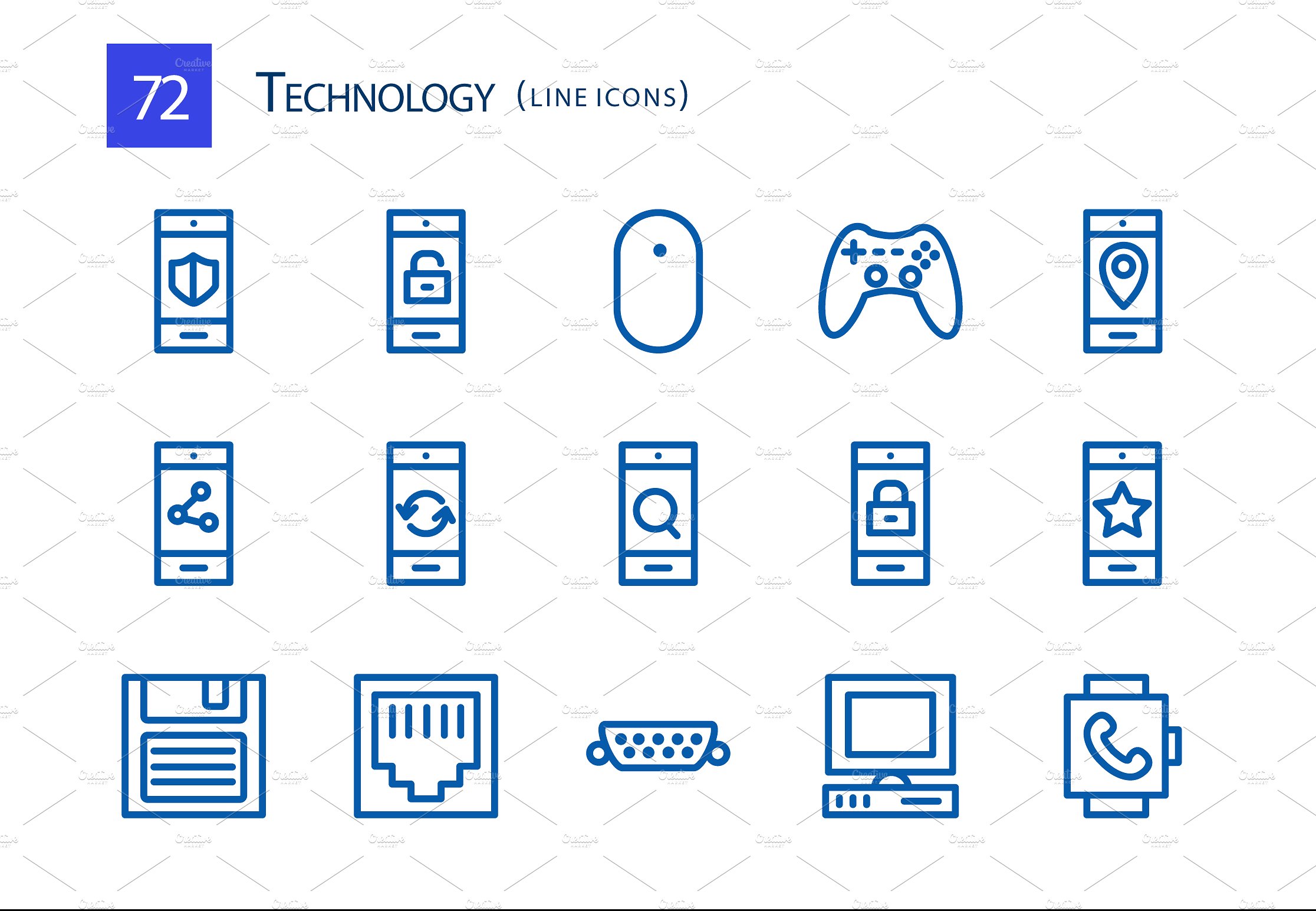 72 Technology Line Icons