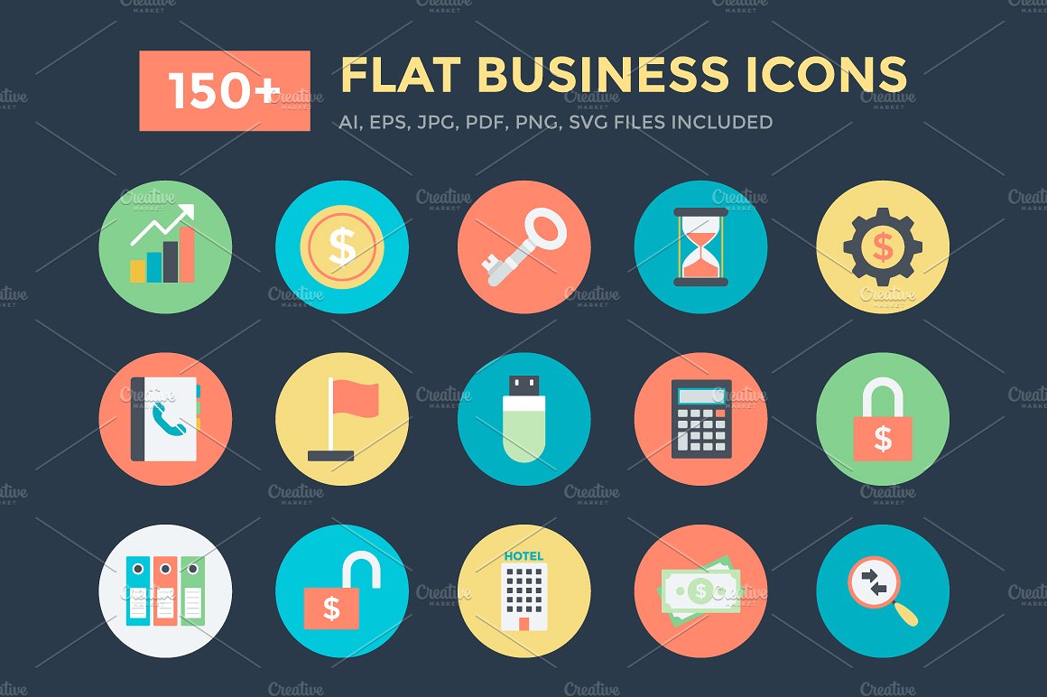 150 Flat Business Vector Icon