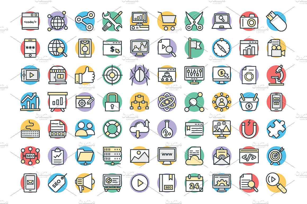 100 SEO and Marketing Icons