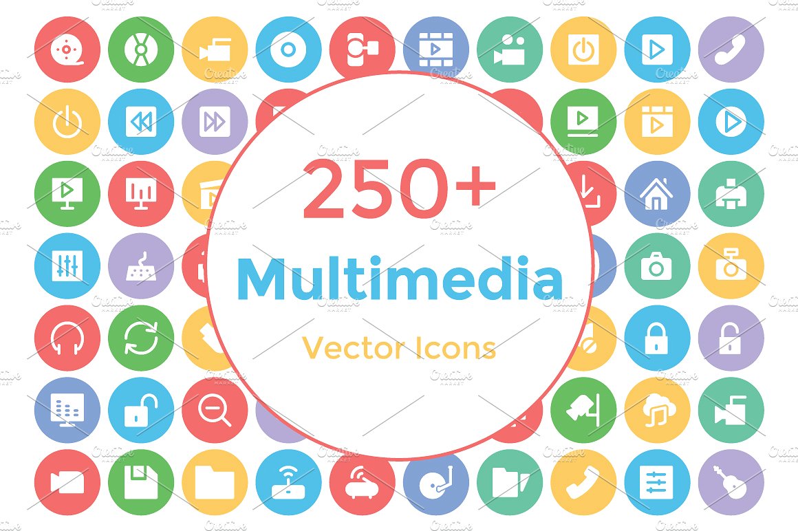 250 Multimedia Vector Icons