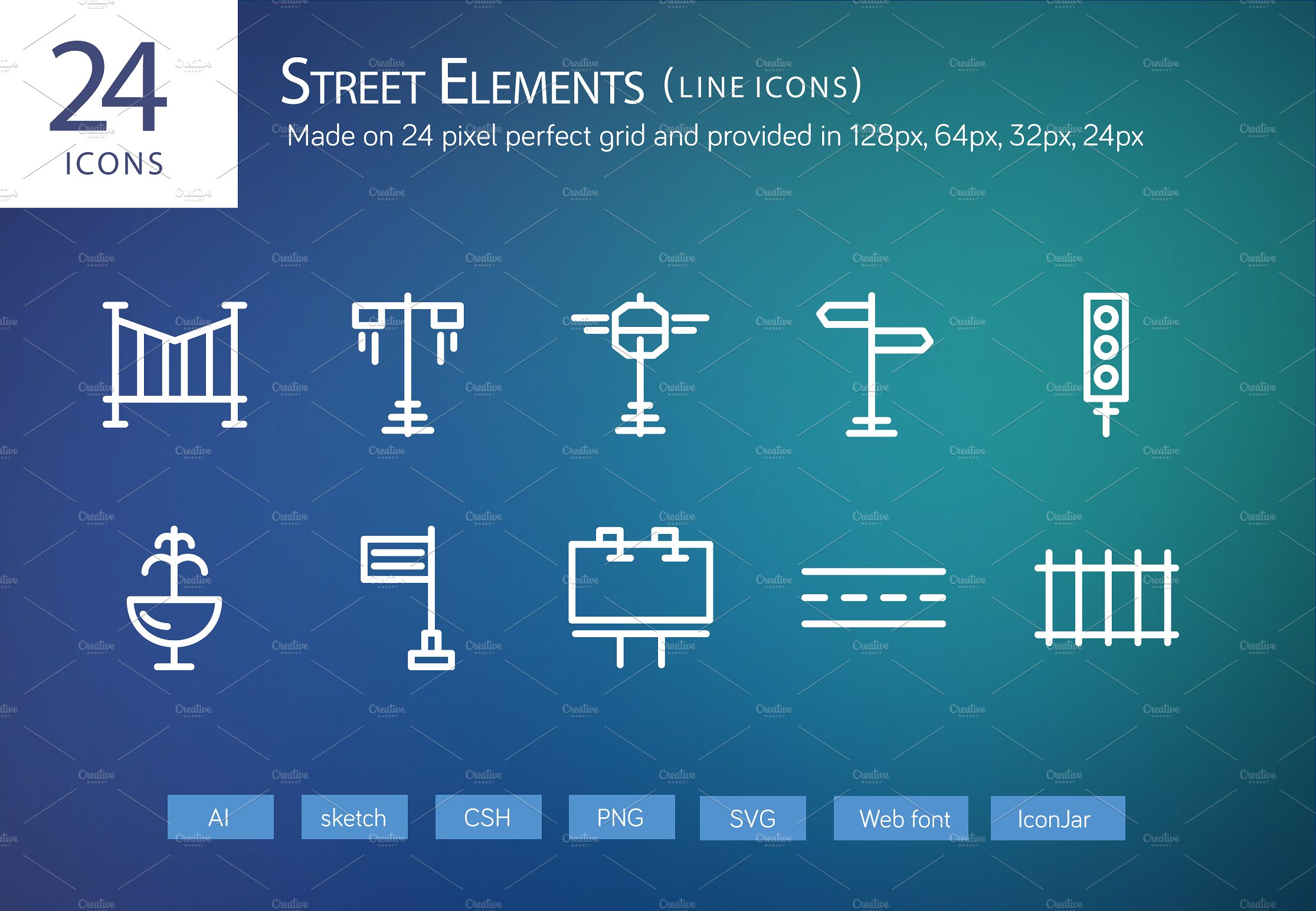 24 Street Elements Line Icons