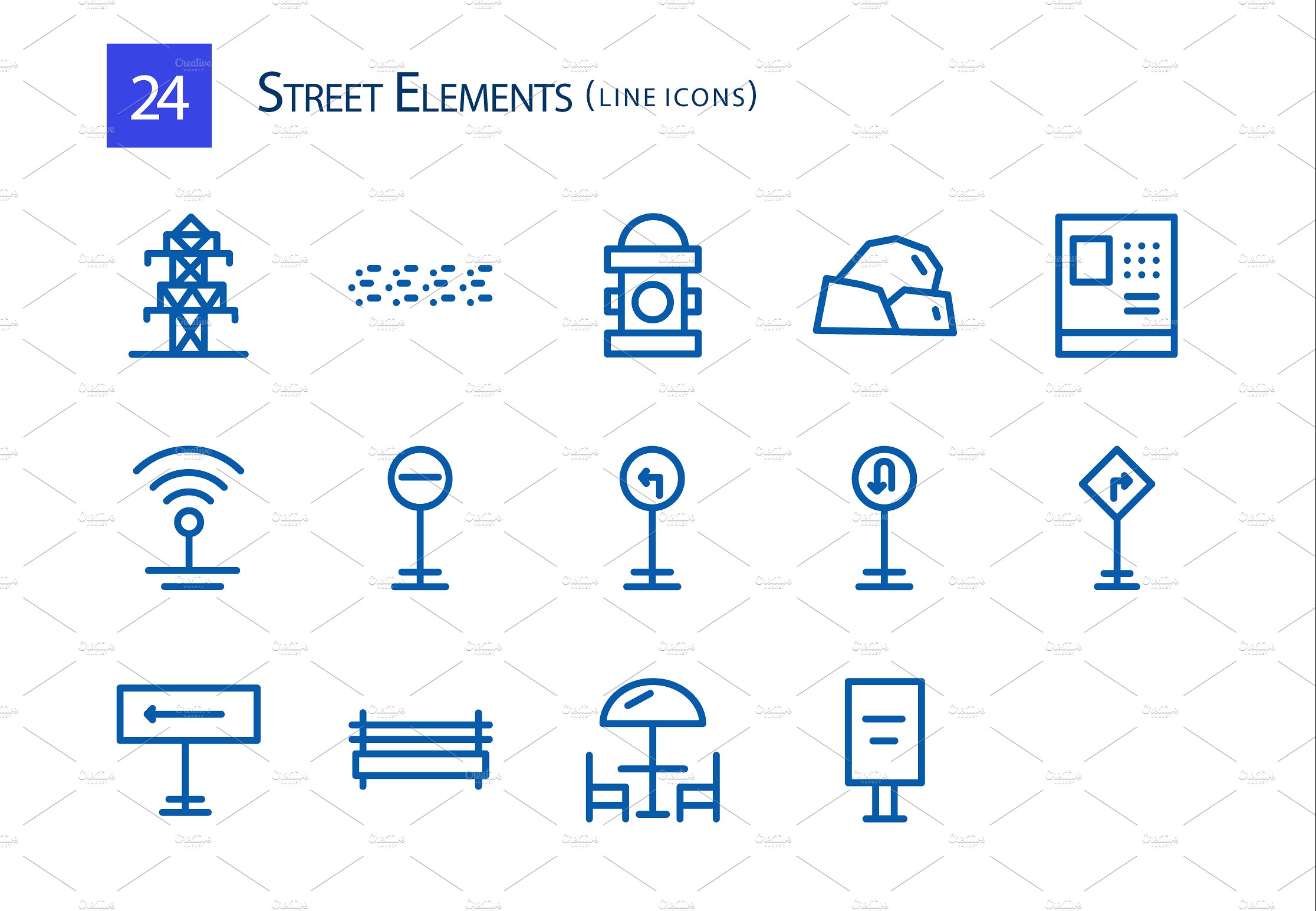 24 Street Elements Line Icons