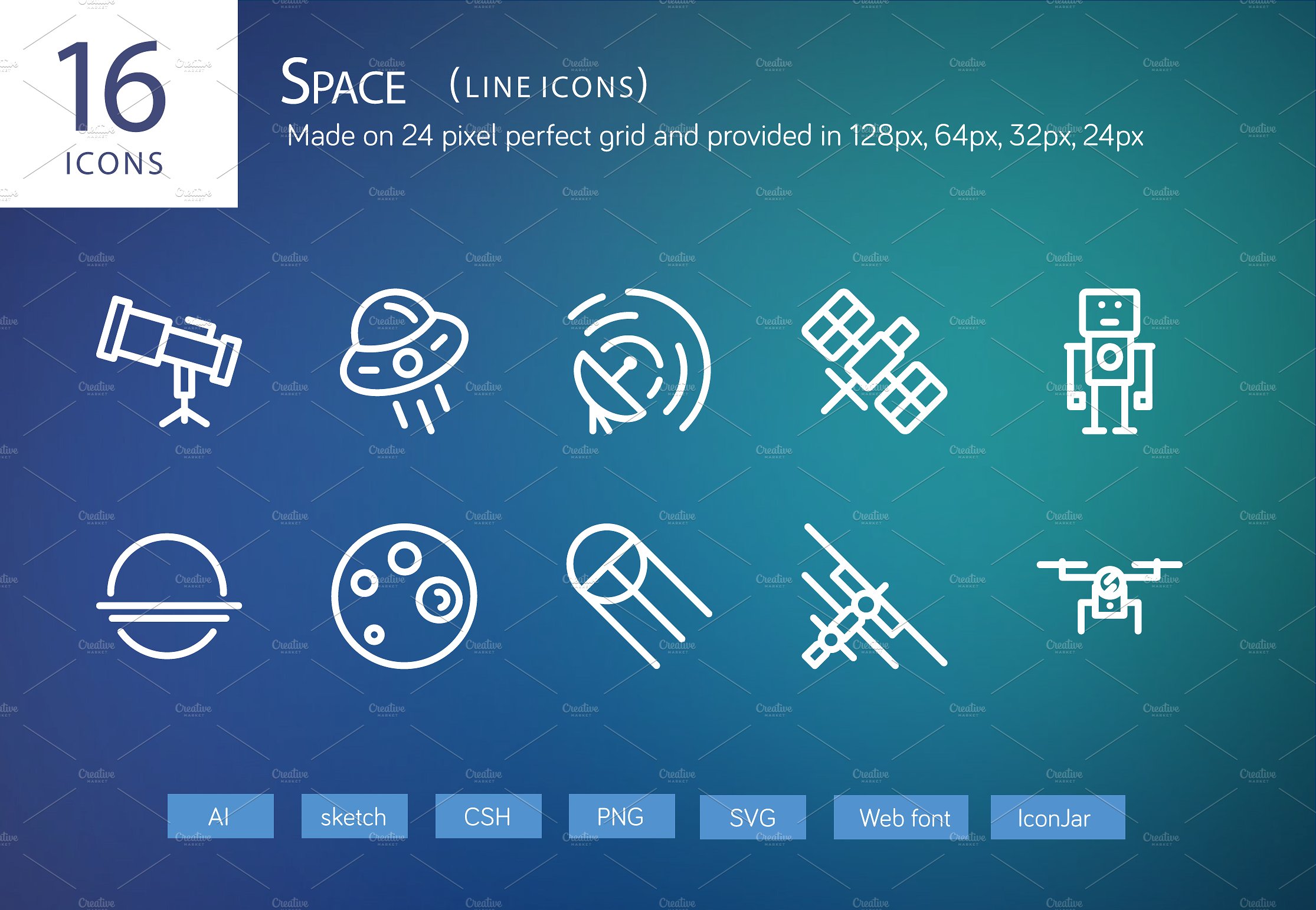 16 Space Line Icons