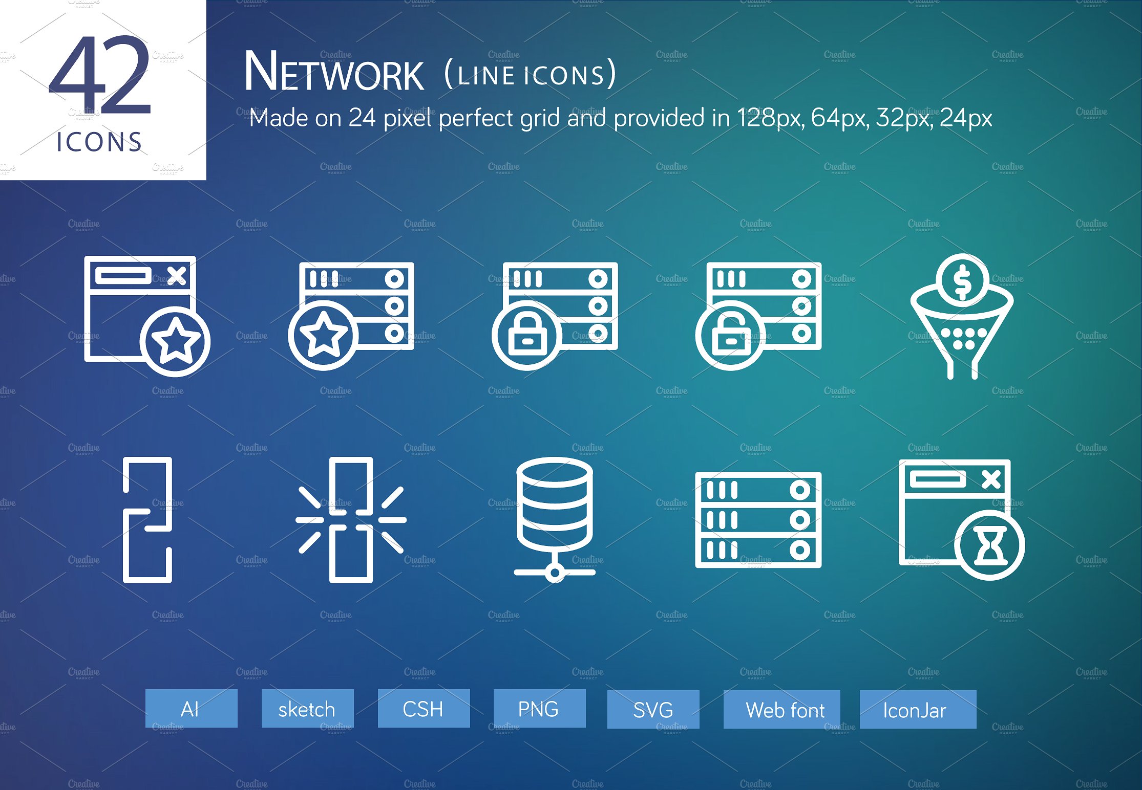 42 Network Line Icons