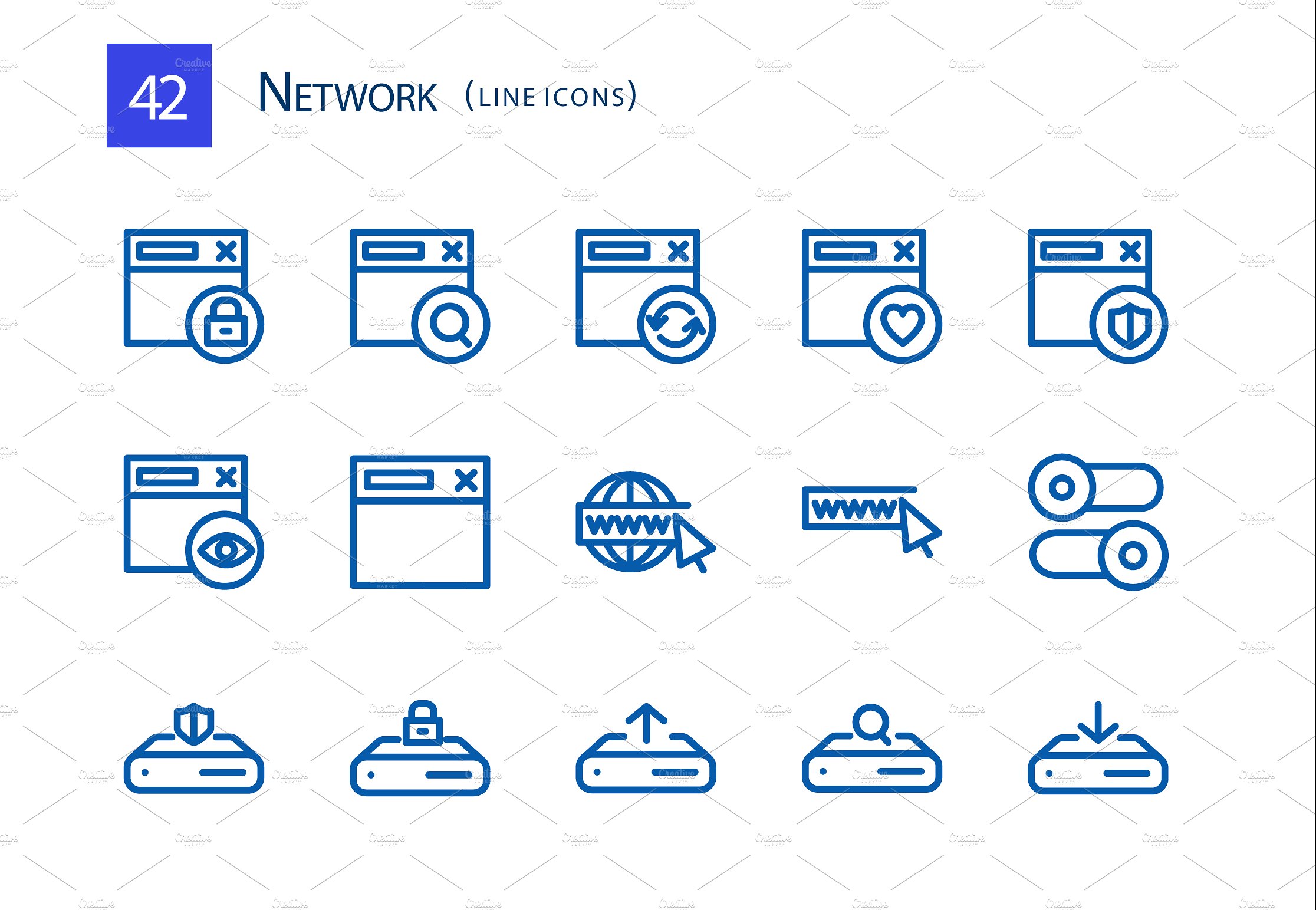 42 Network Line Icons