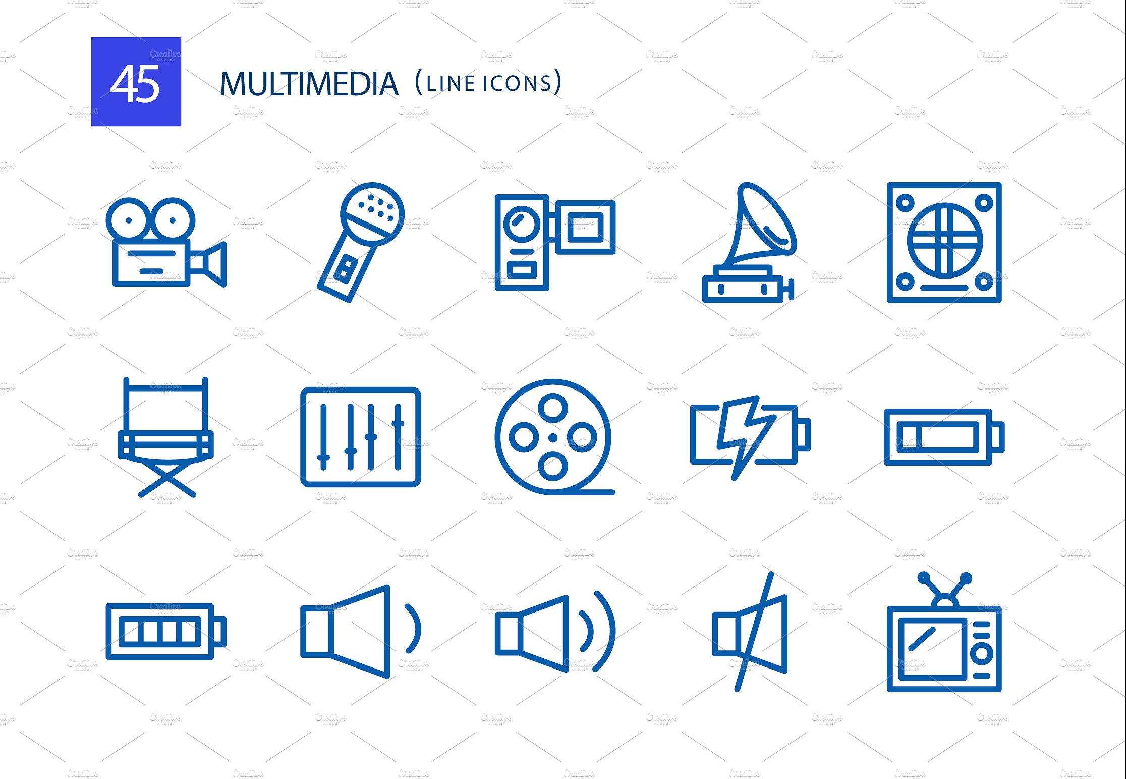 45 Multimedia Line Icons