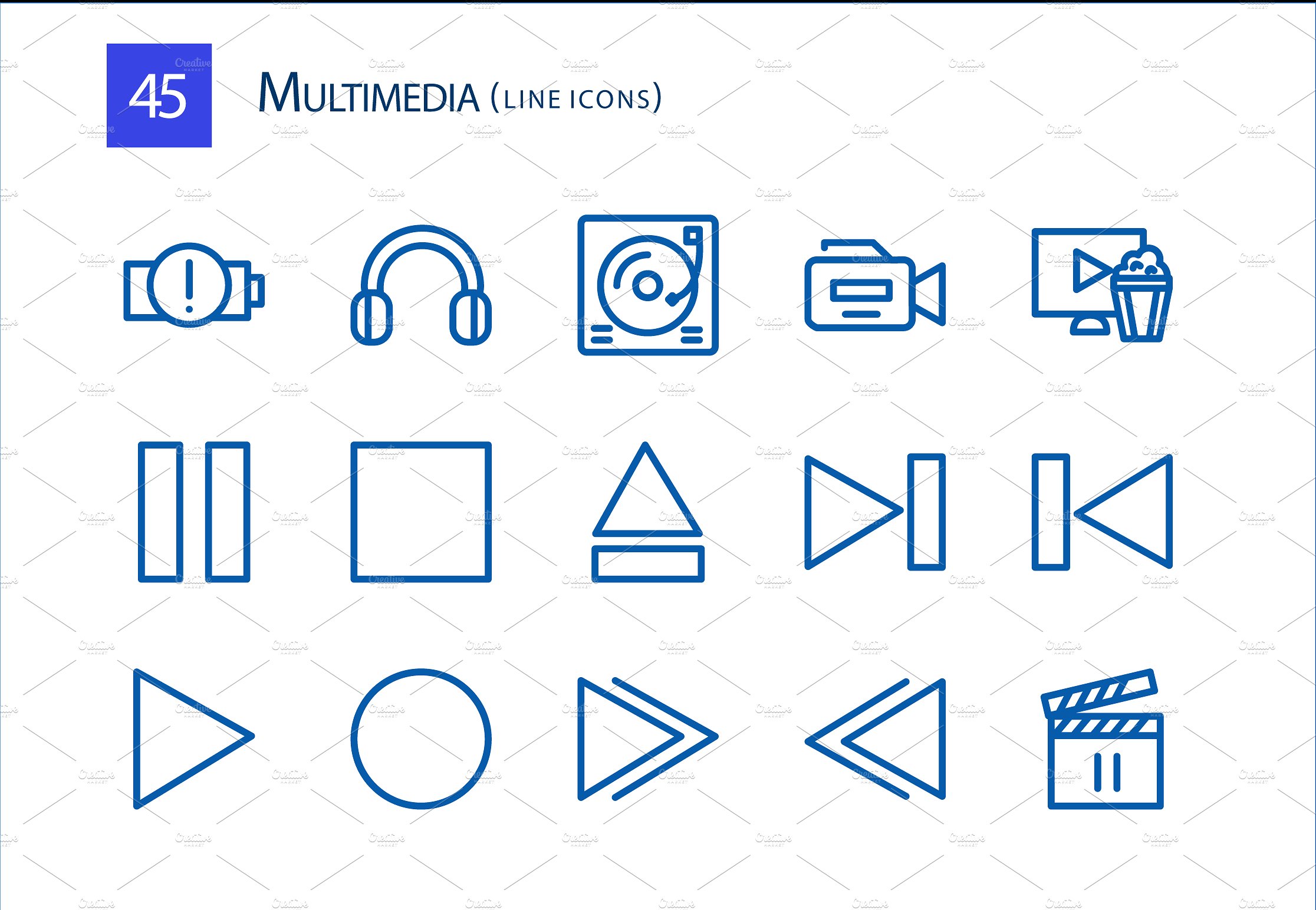 45 Multimedia Line Icons