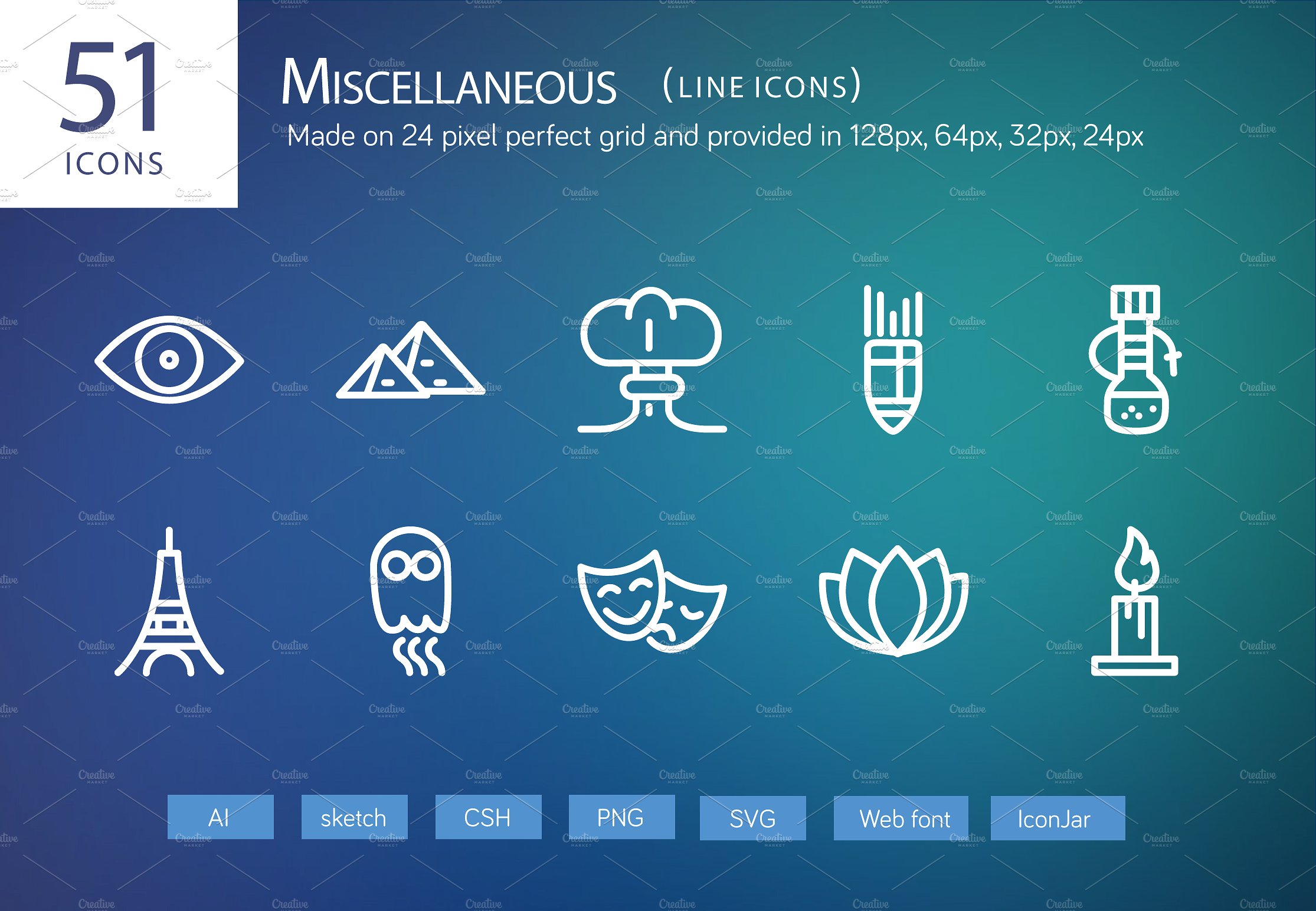 51 Miscellaneous Line Icons