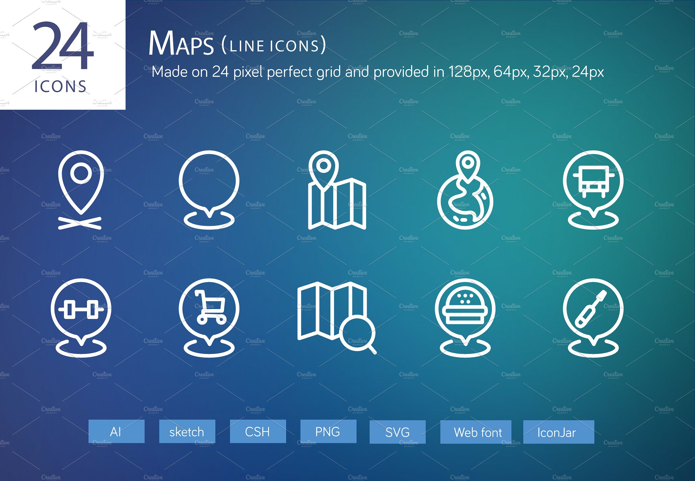 24 Maps Line Icons