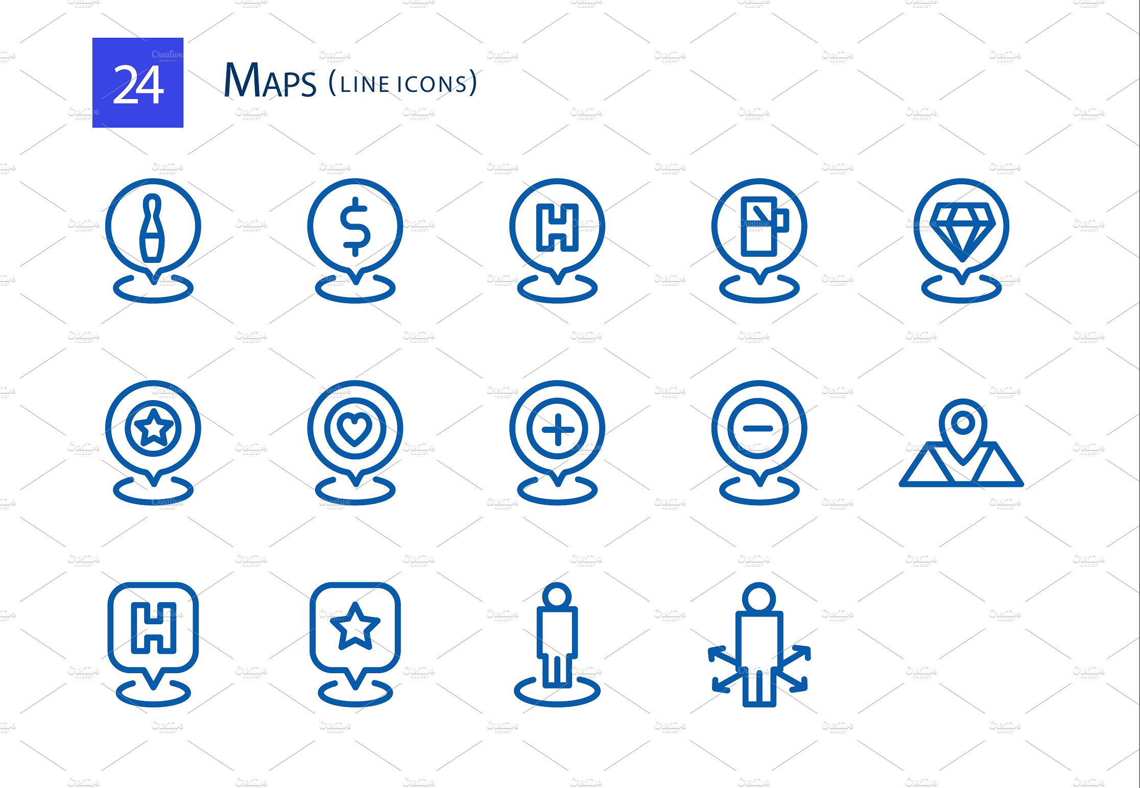 24 Maps Line Icons