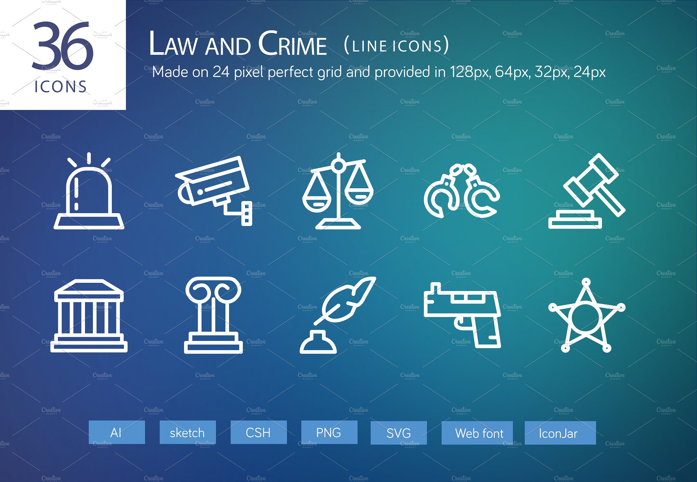 36 Law and Crime Line Icons