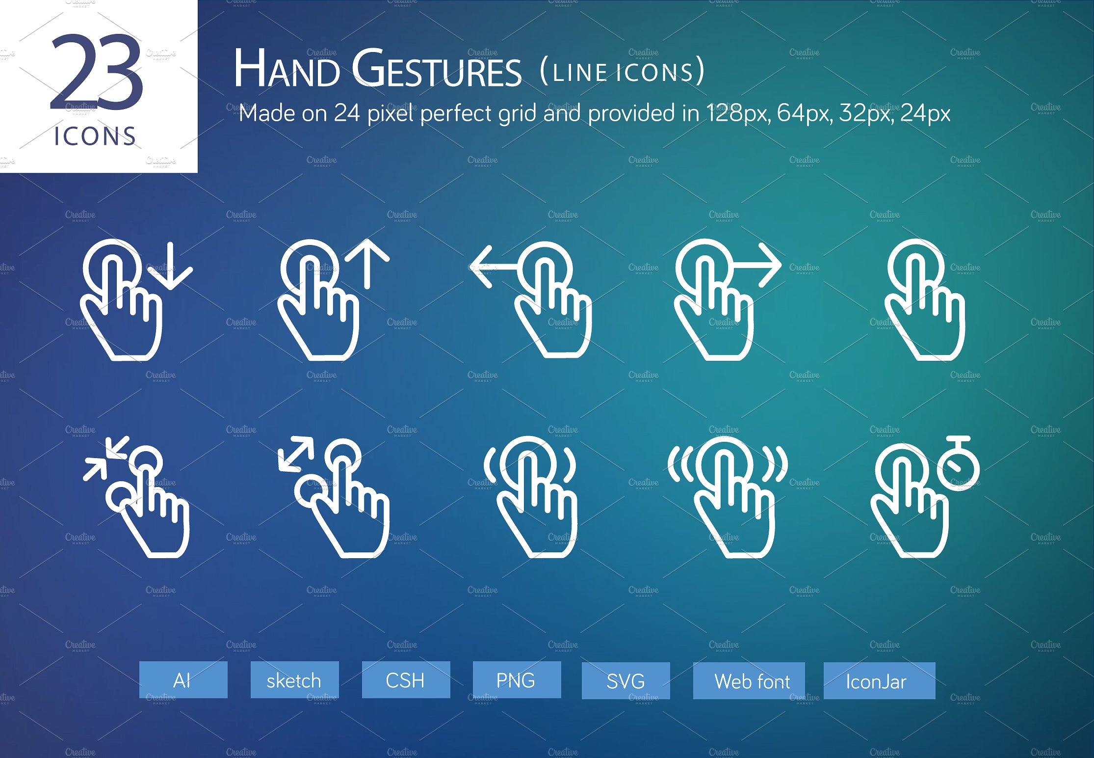 23 Hand Gestures Line Icons