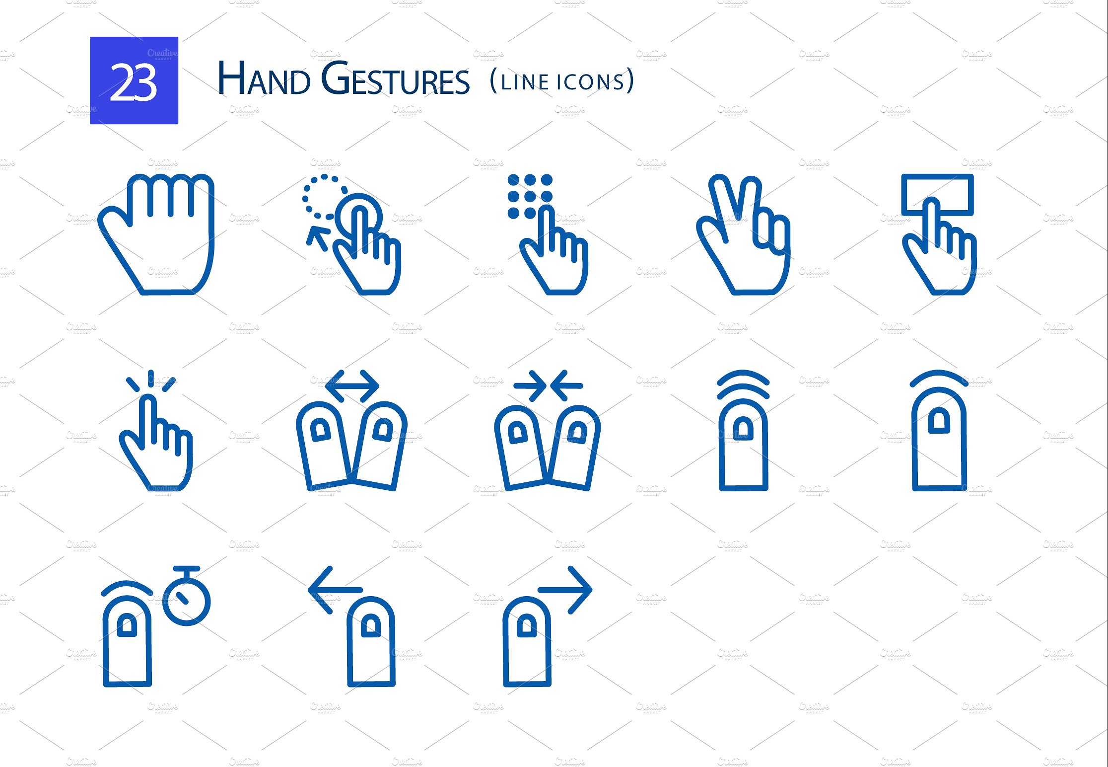 23 Hand Gestures Line Icons