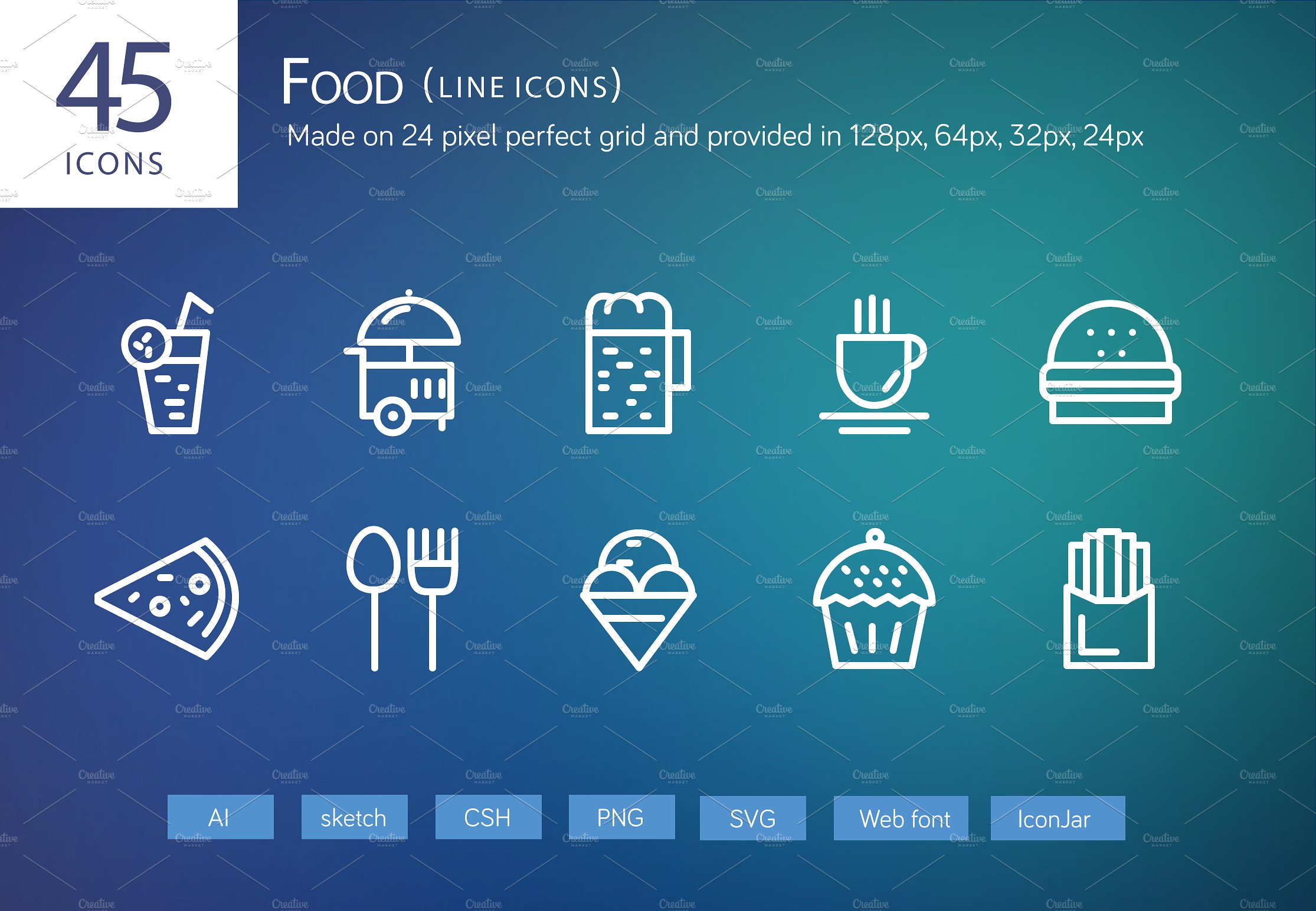 45 Food Line Icons