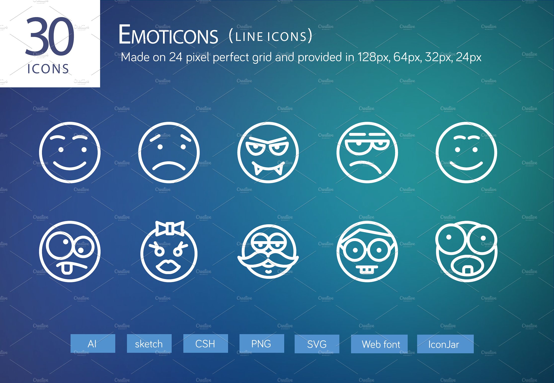 30 Emoticons Line Icons