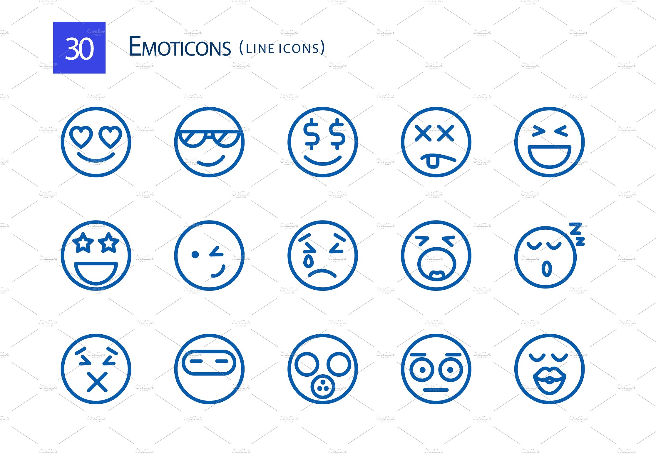 30 Emoticons Line Icons