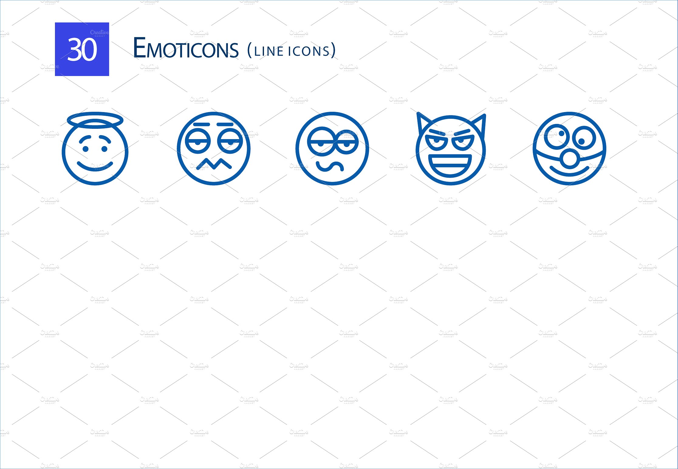 30 Emoticons Line Icons