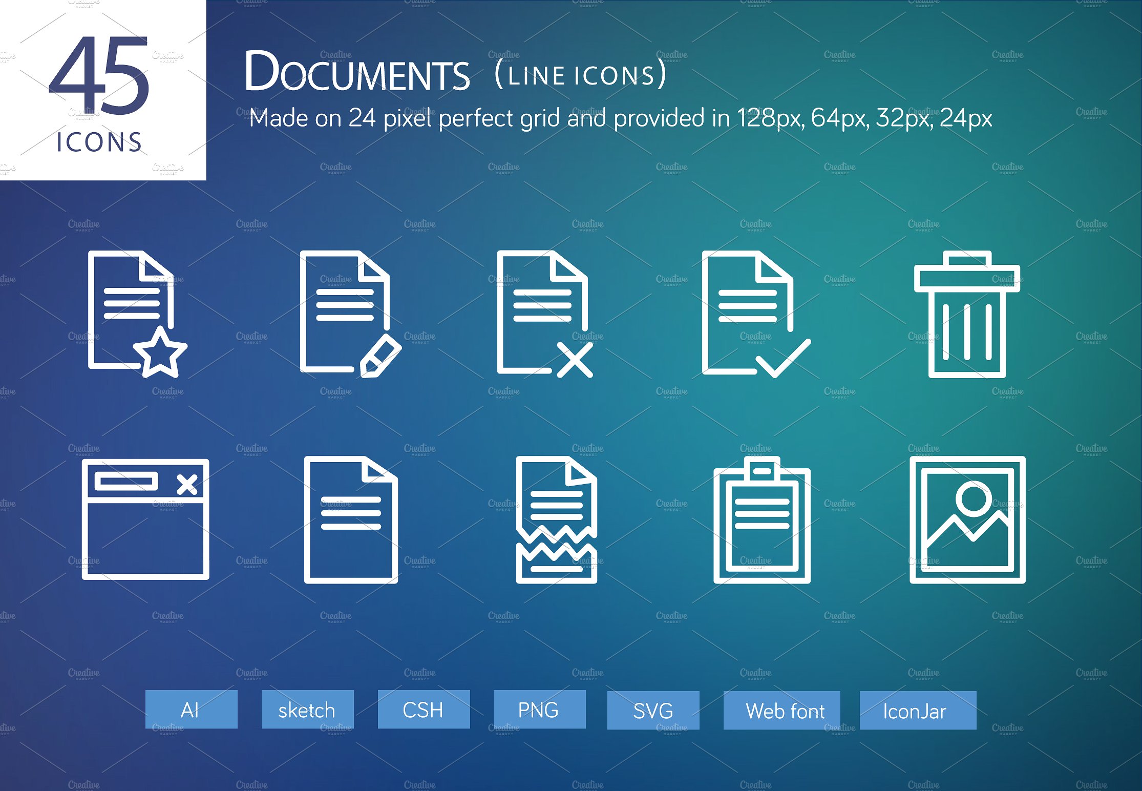 45 Documents Line Icons