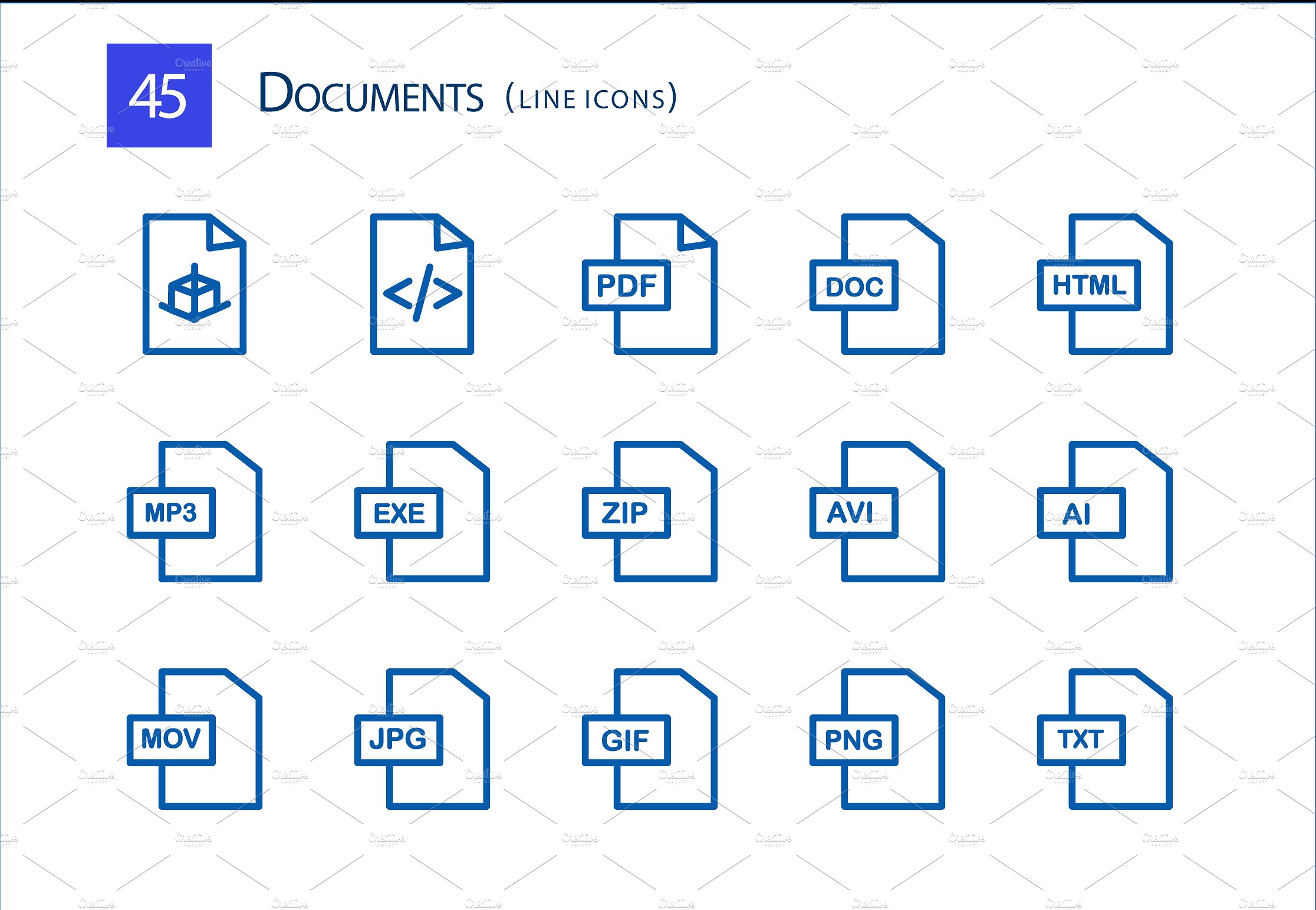 45 Documents Line Icons