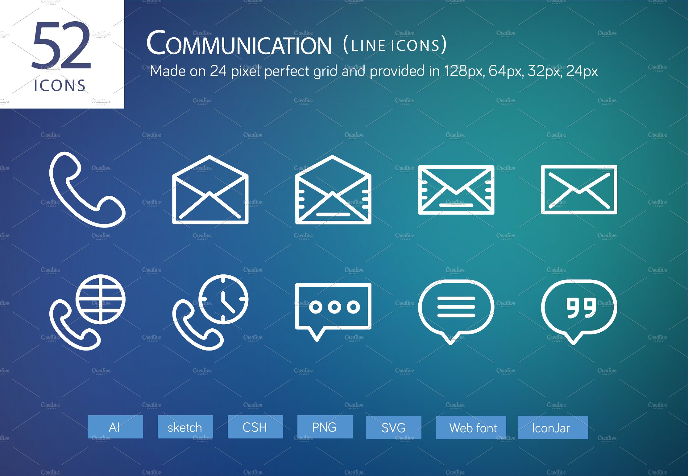 52 Communication Line Icons