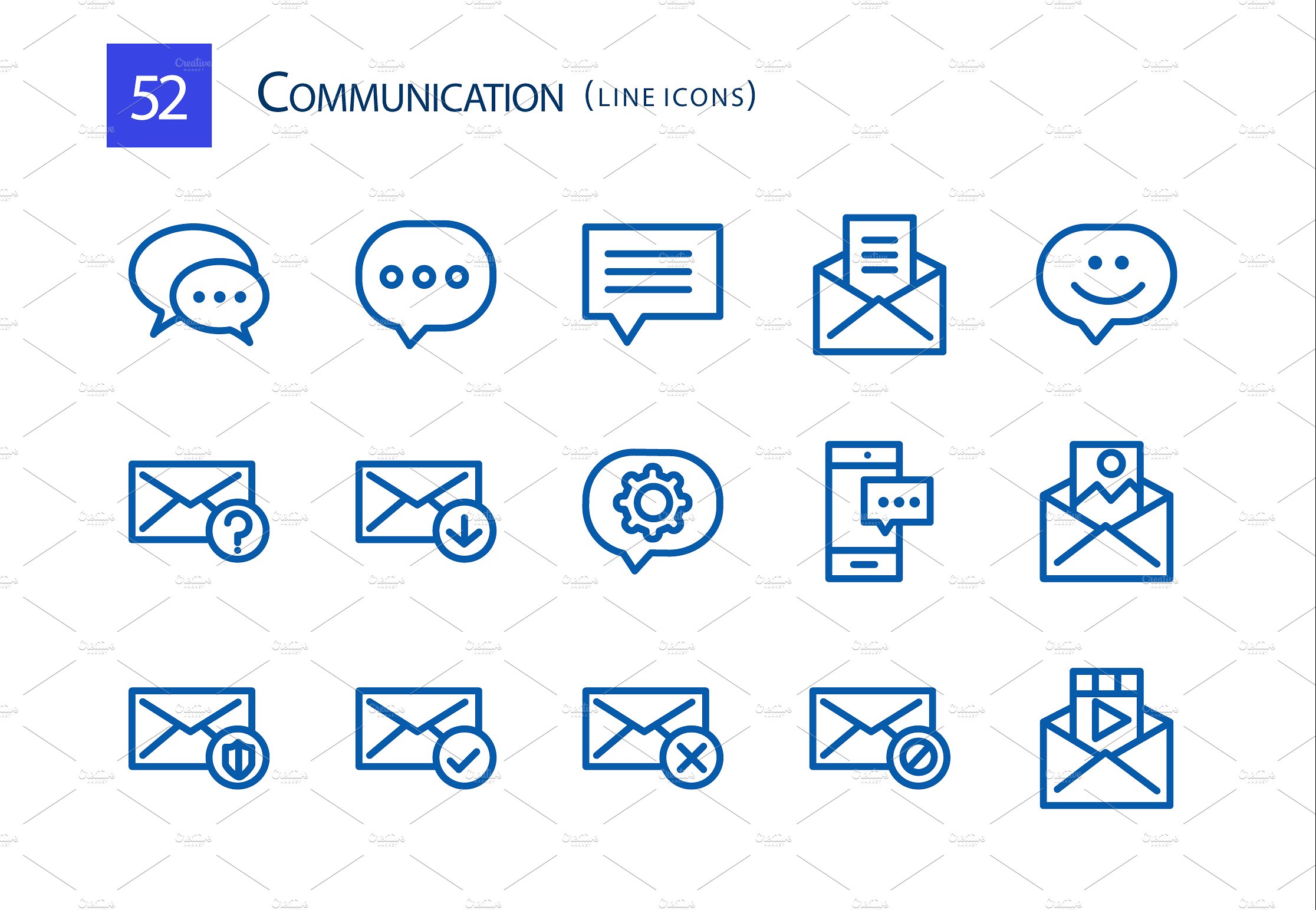 52 Communication Line Icons