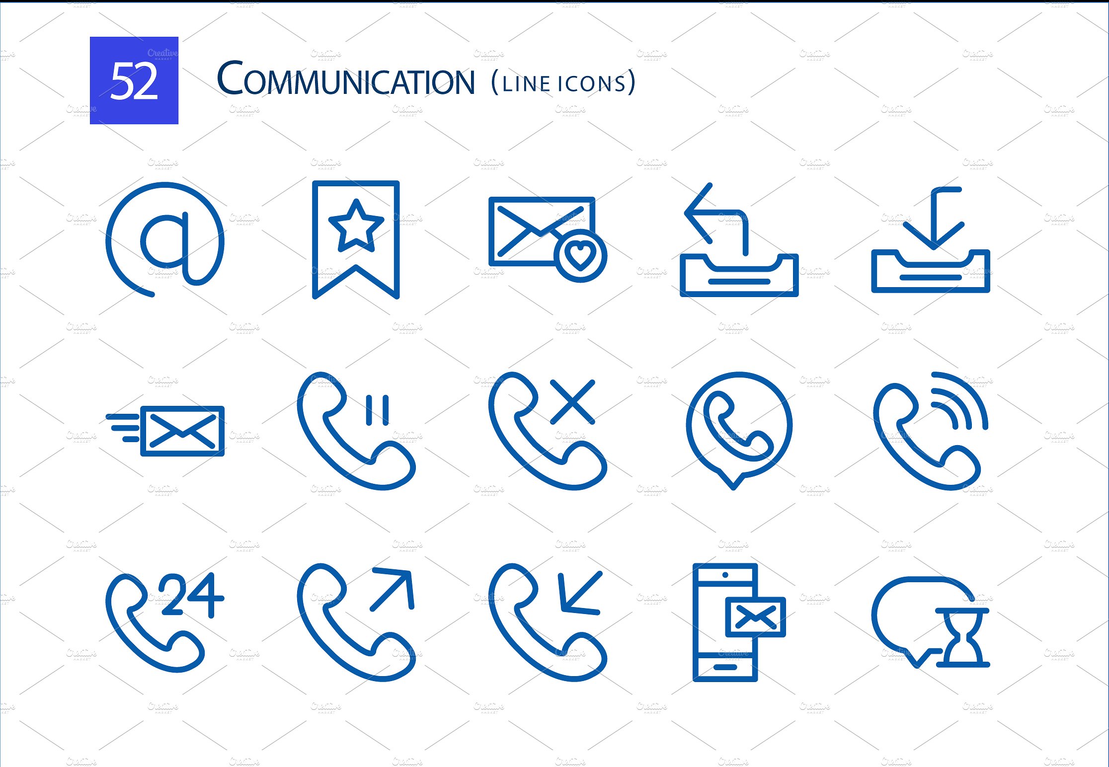 52 Communication Line Icons