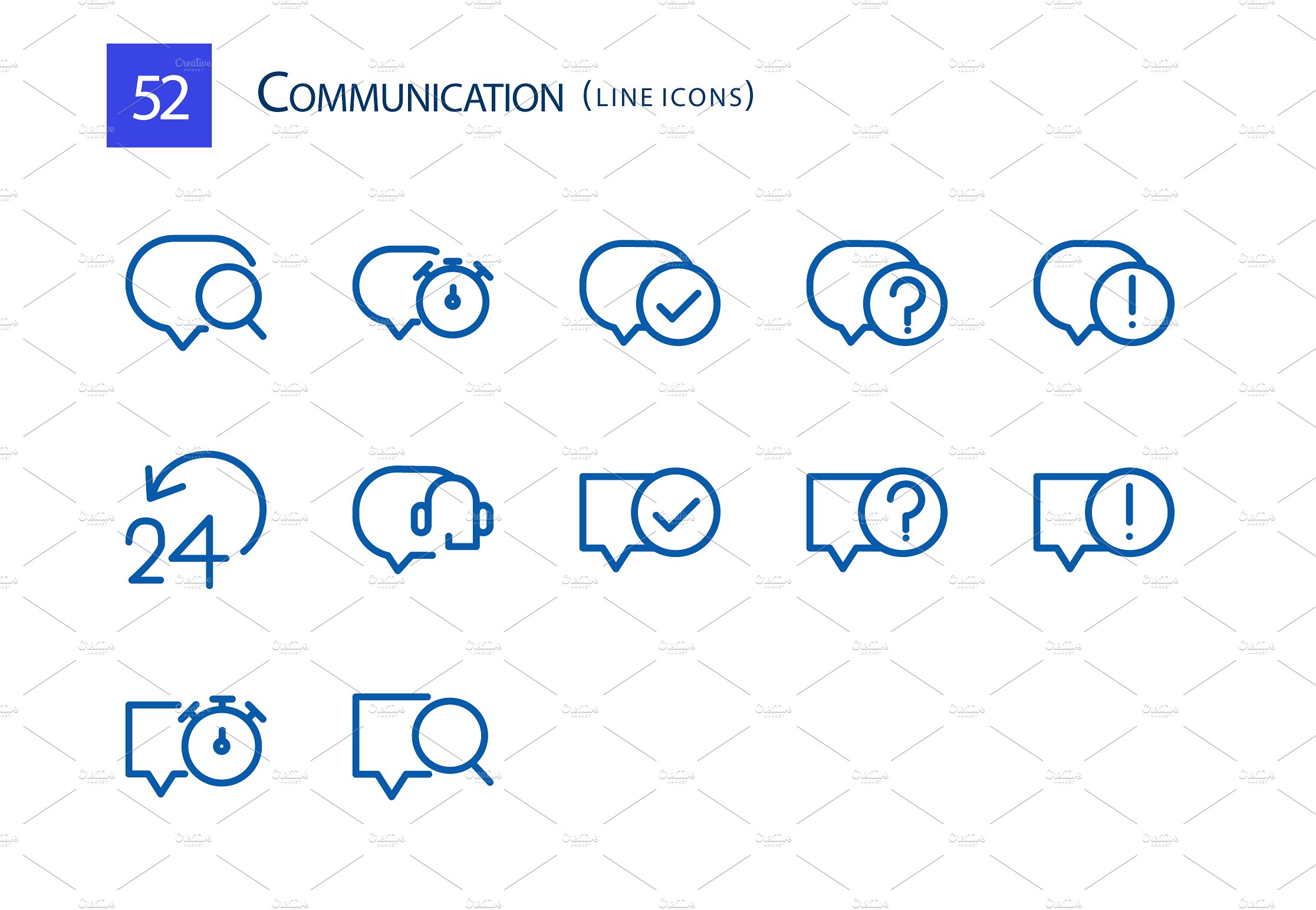 52 Communication Line Icons