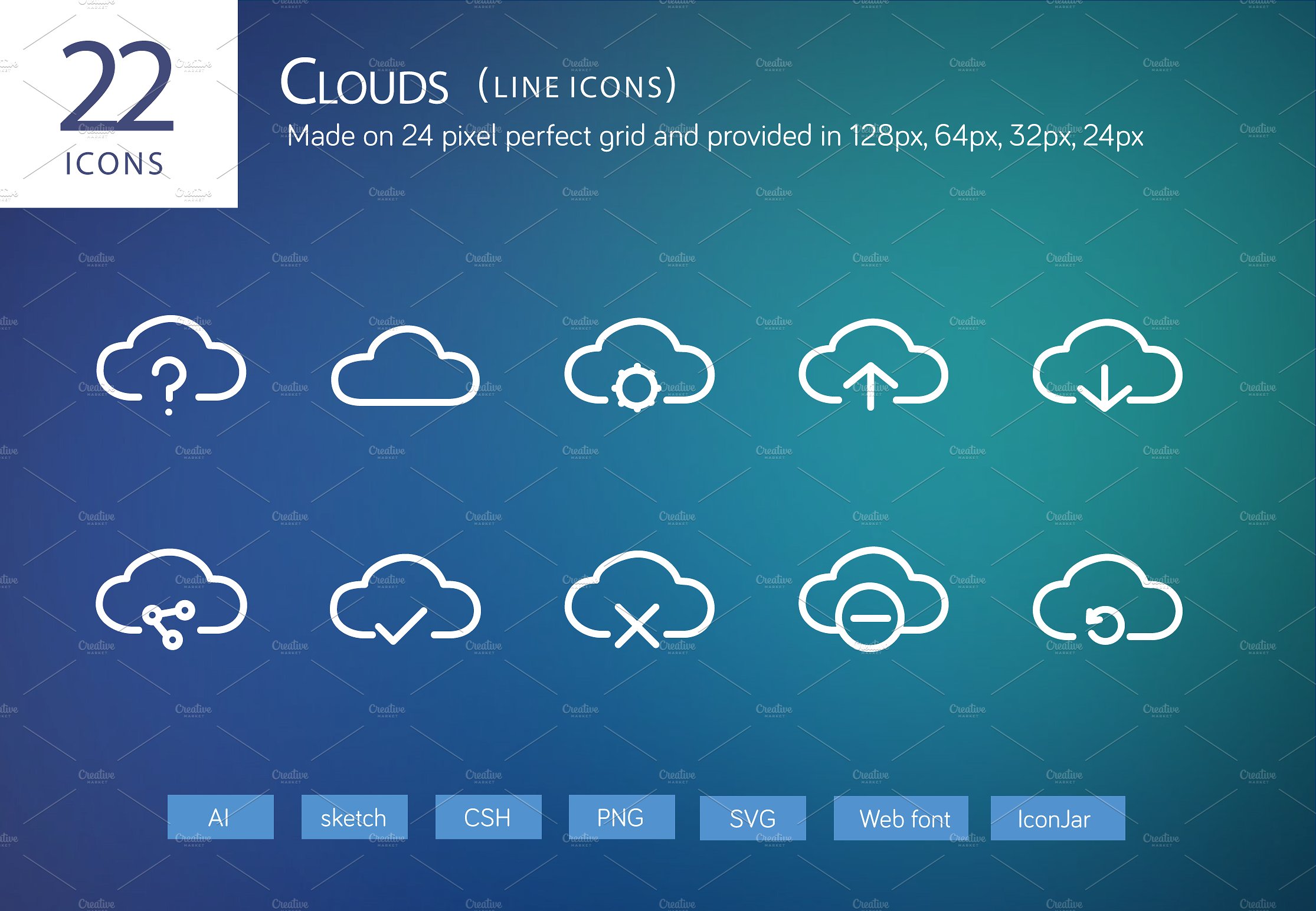 22 Clouds Line Icons