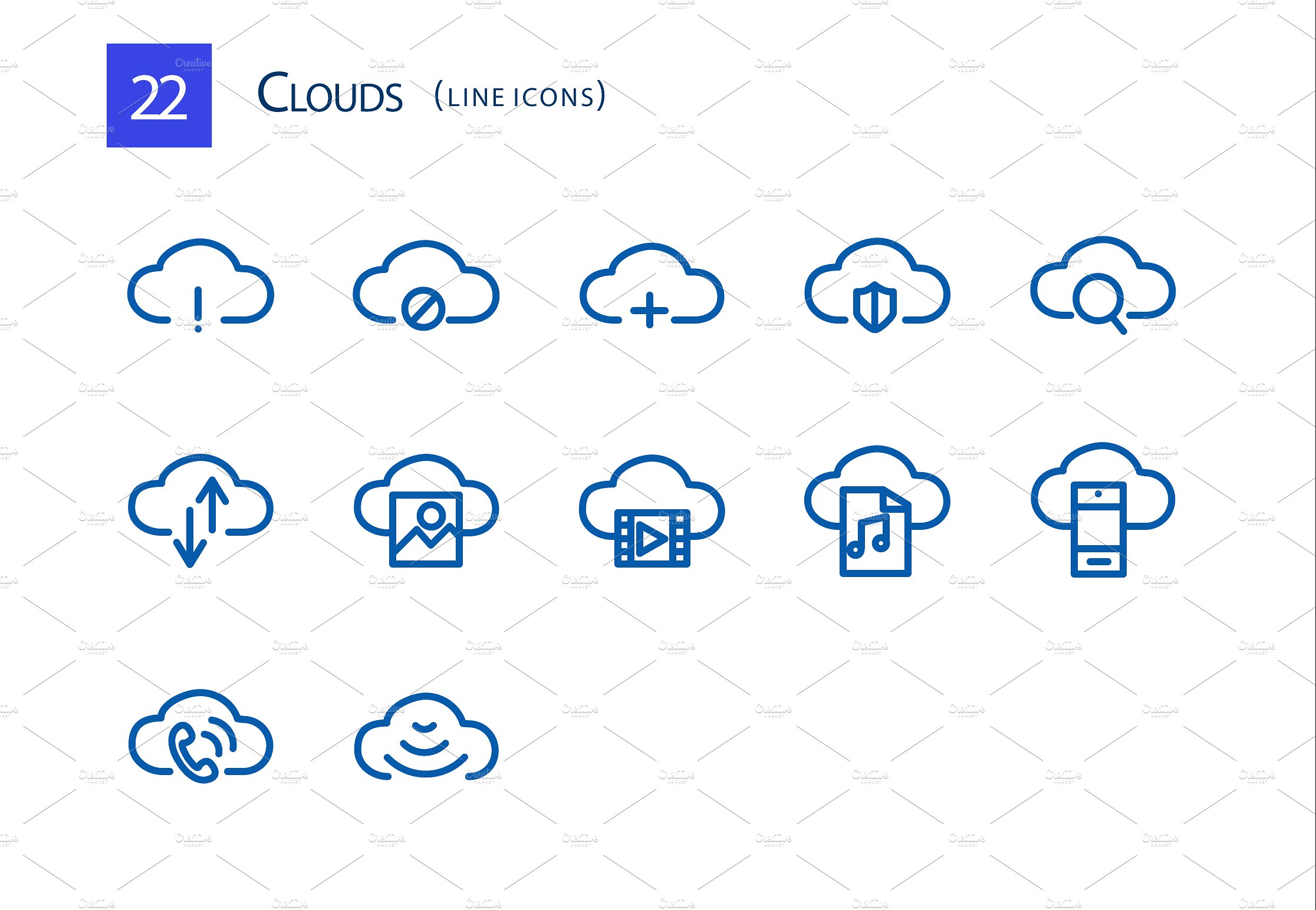 22 Clouds Line Icons