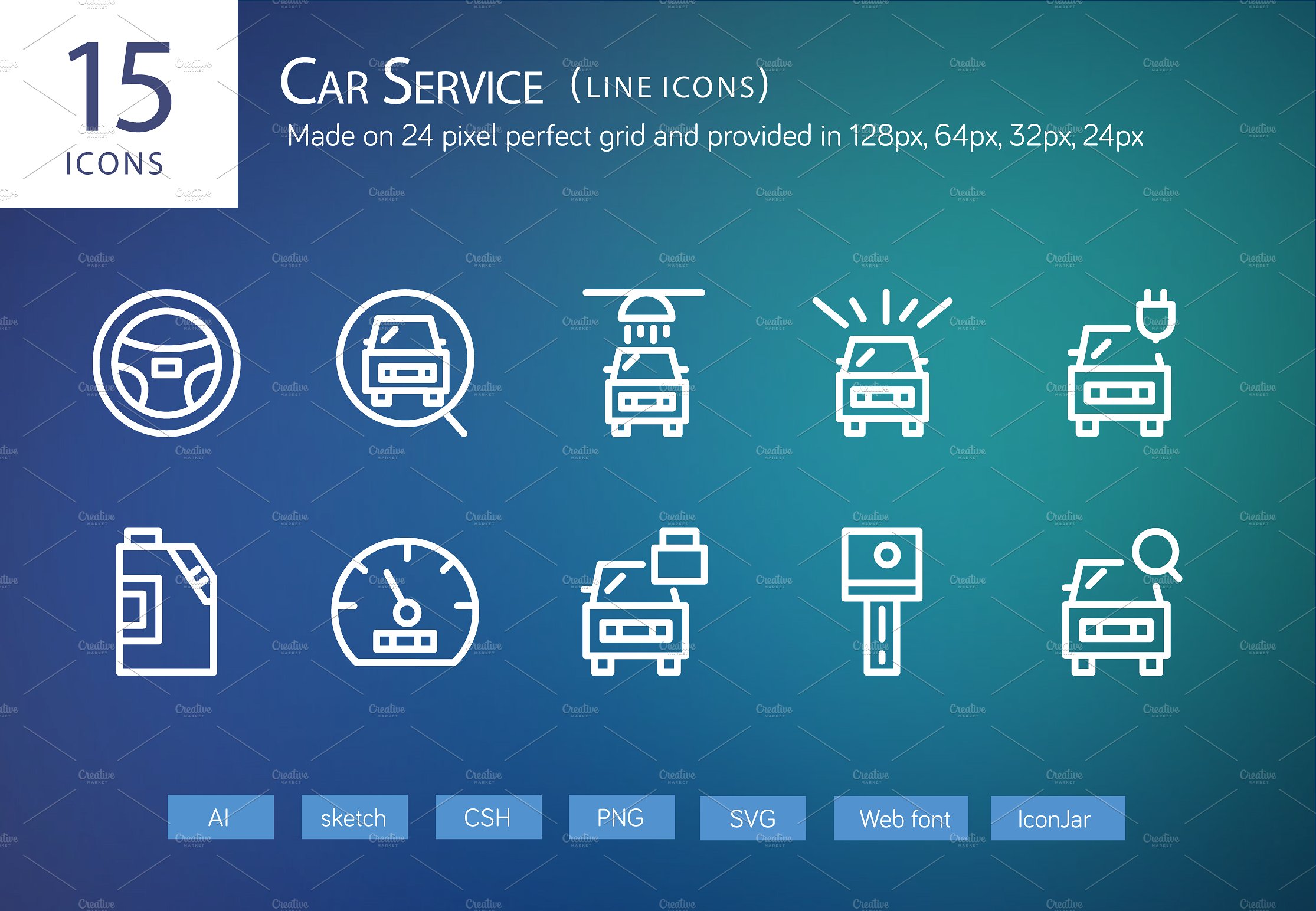 15 Car Service Line icons