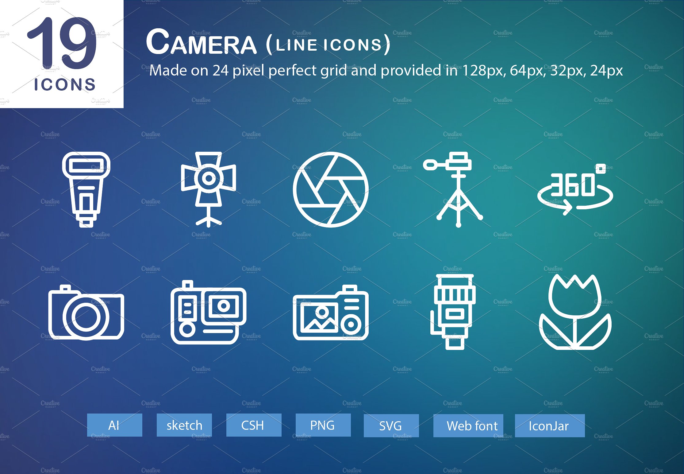 19 Camera Line Icons