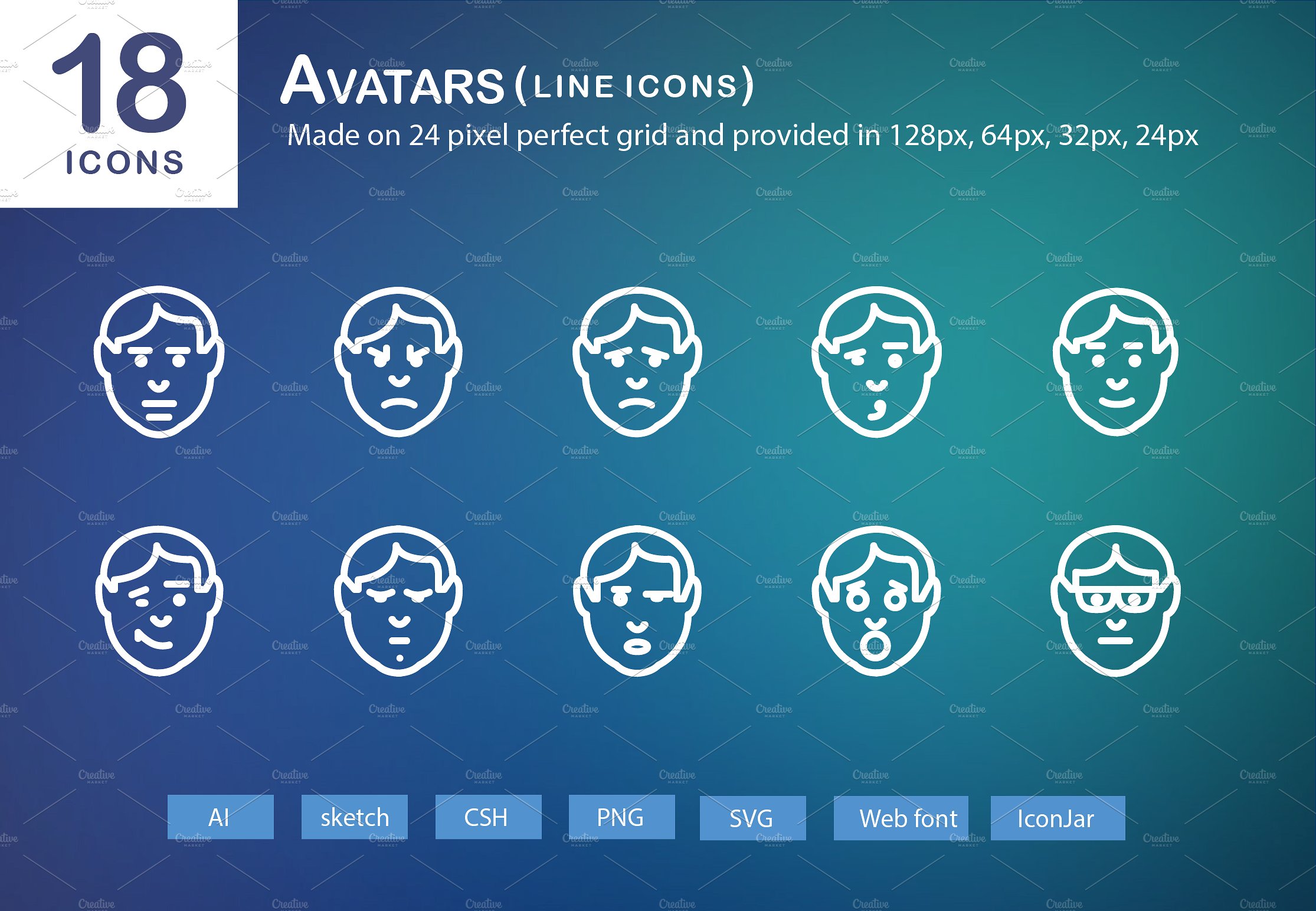 18 Avatars Line Icons