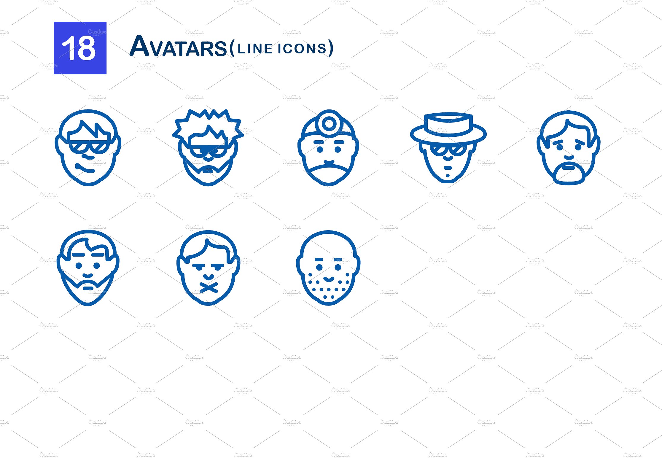 18 Avatars Line Icons