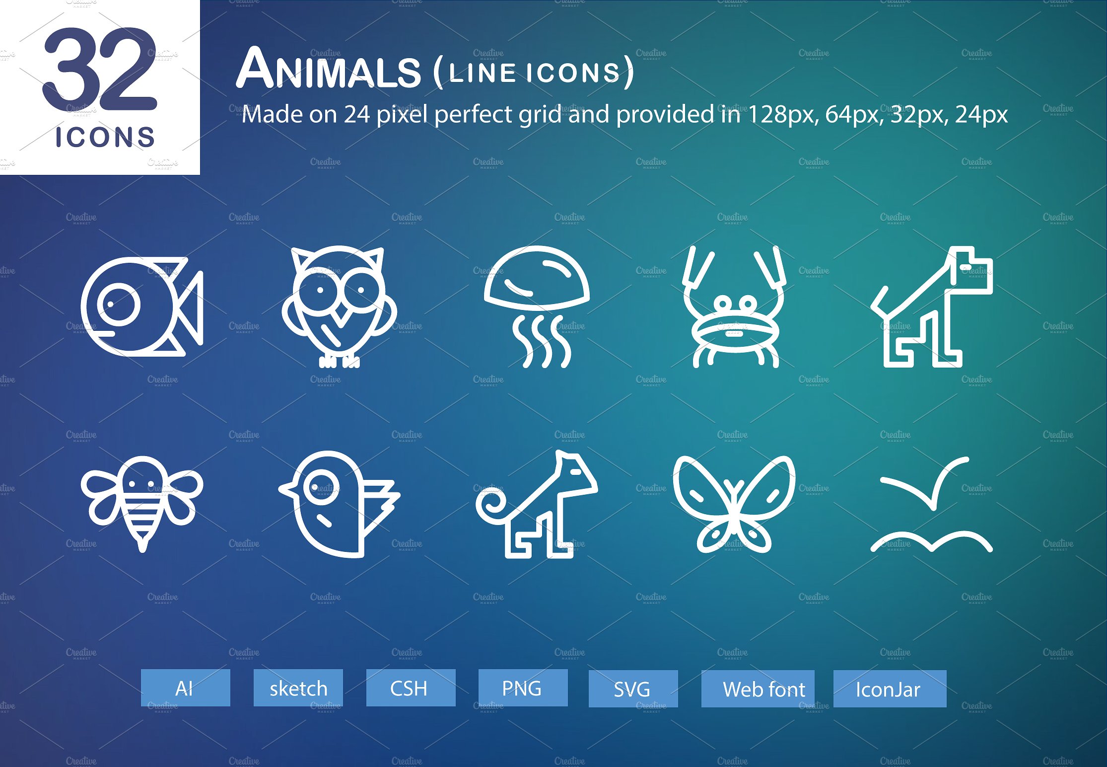 32 Animals Line Icons