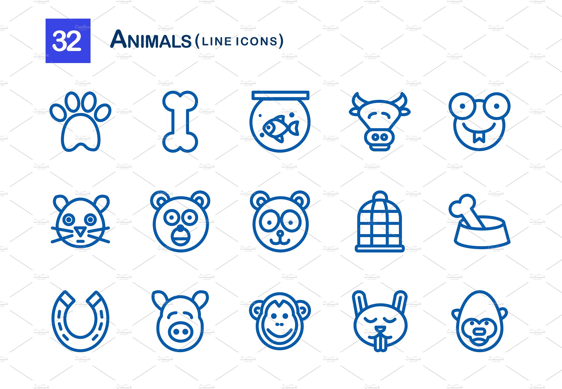 32 Animals Line Icons