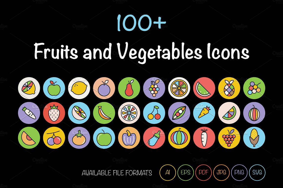 100 Fruits and Vegetables Ico