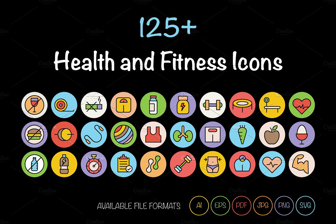 125 Health and Fitness Icons