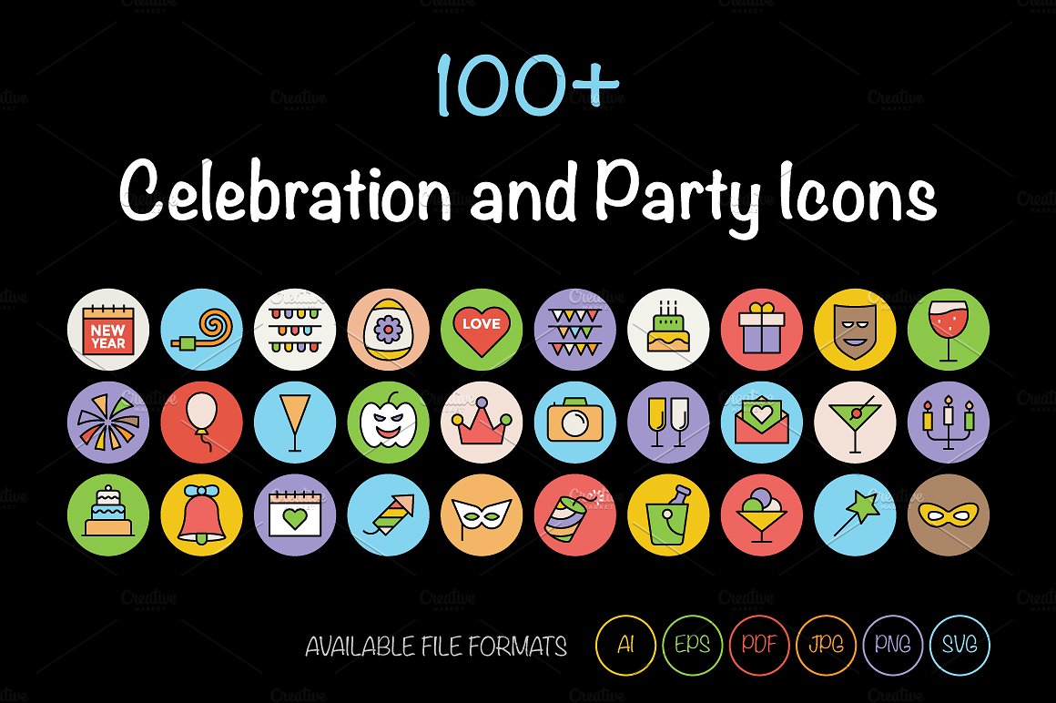 100 Celebration and Party Ico