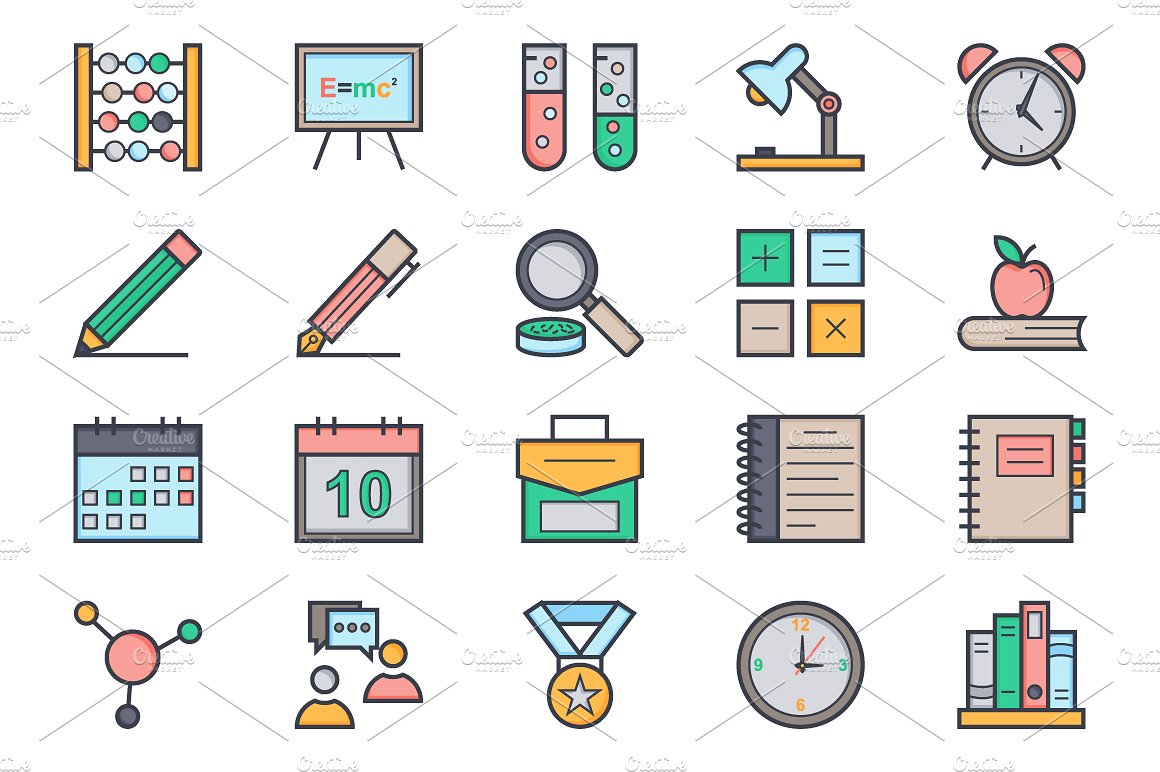 125 Flat Education Icons