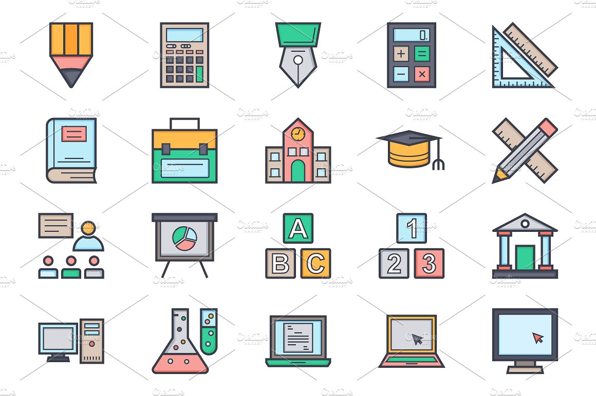 125 Flat Education Icons