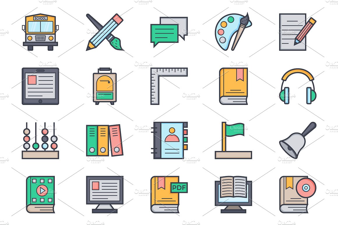 125 Flat Education Icons