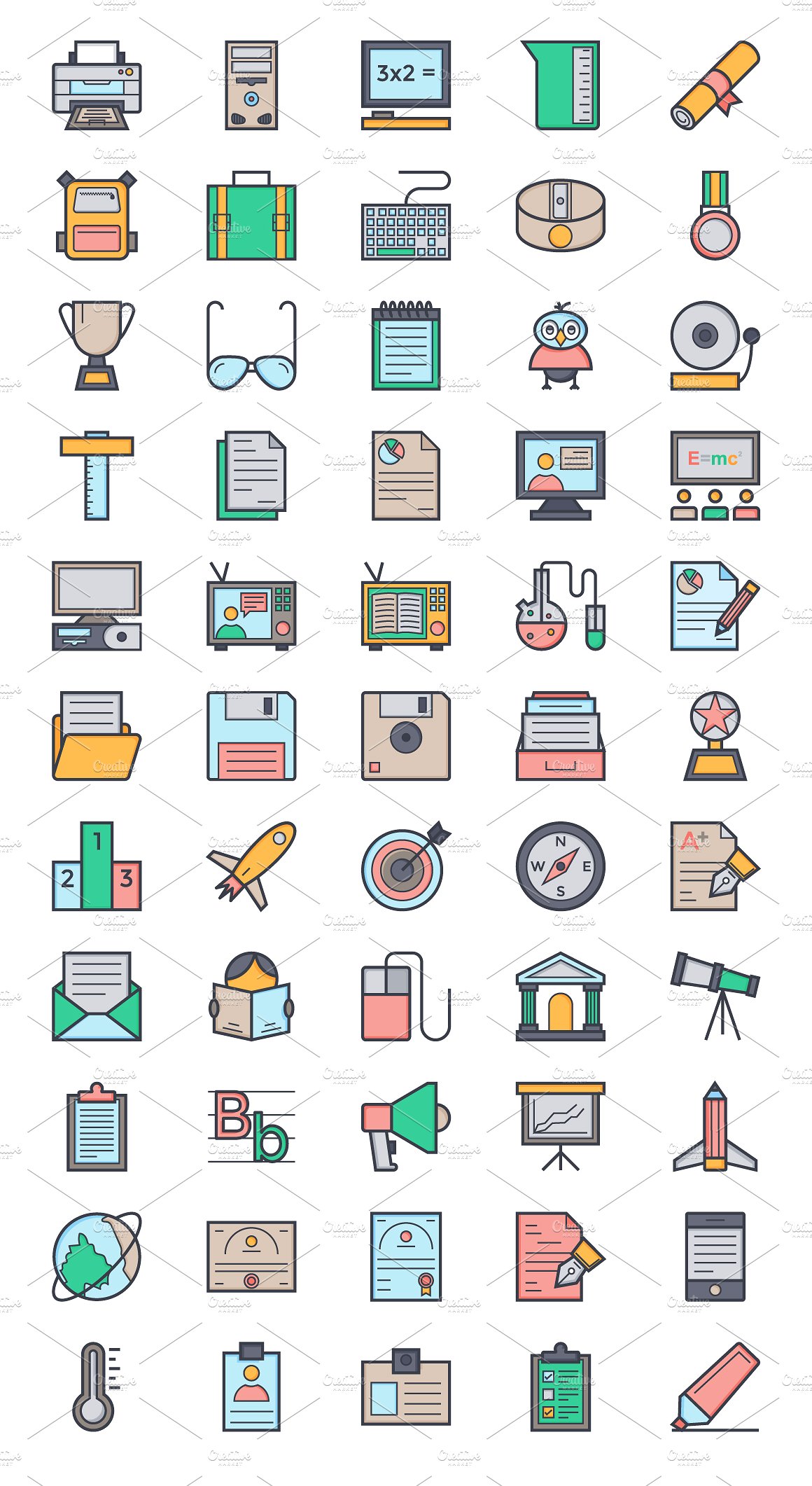 125 Flat Education Icons