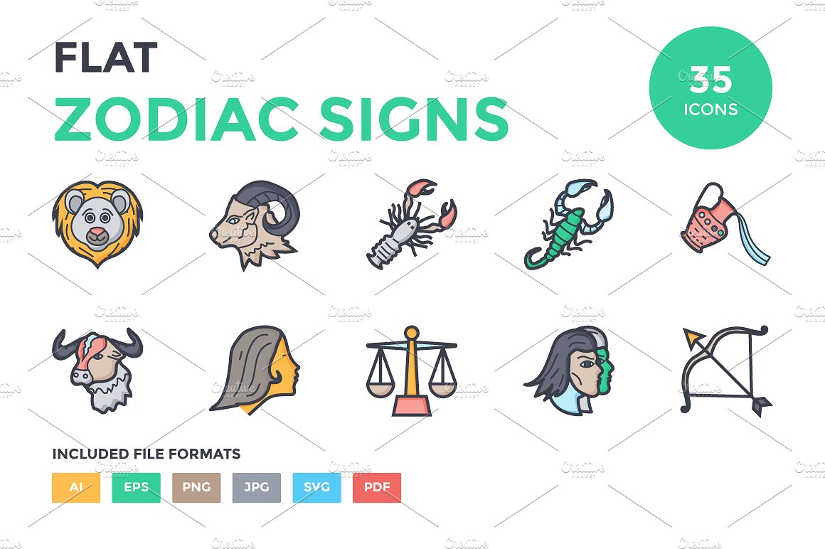 Flat Zodiac Signs Icons