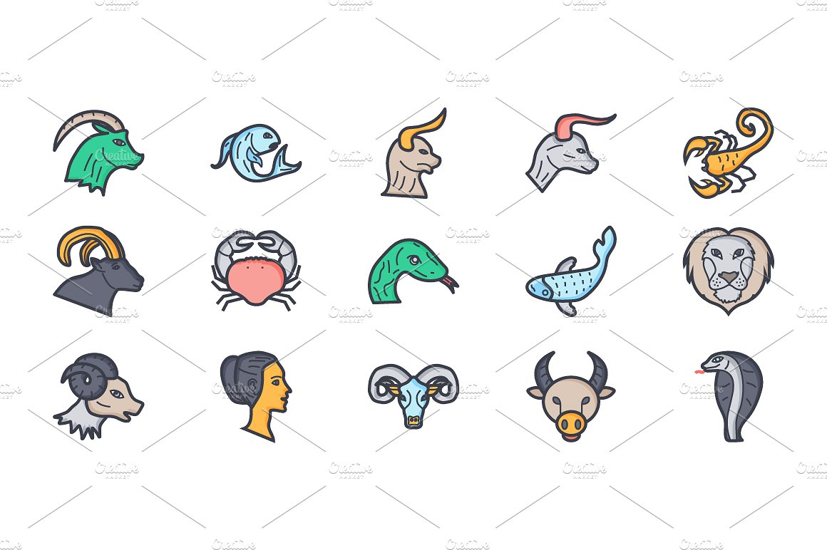 Flat Zodiac Signs Icons