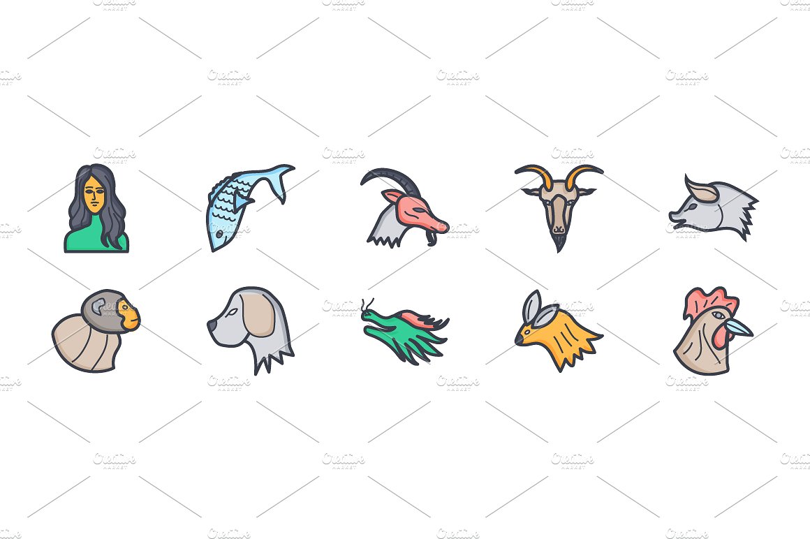 Flat Zodiac Signs Icons