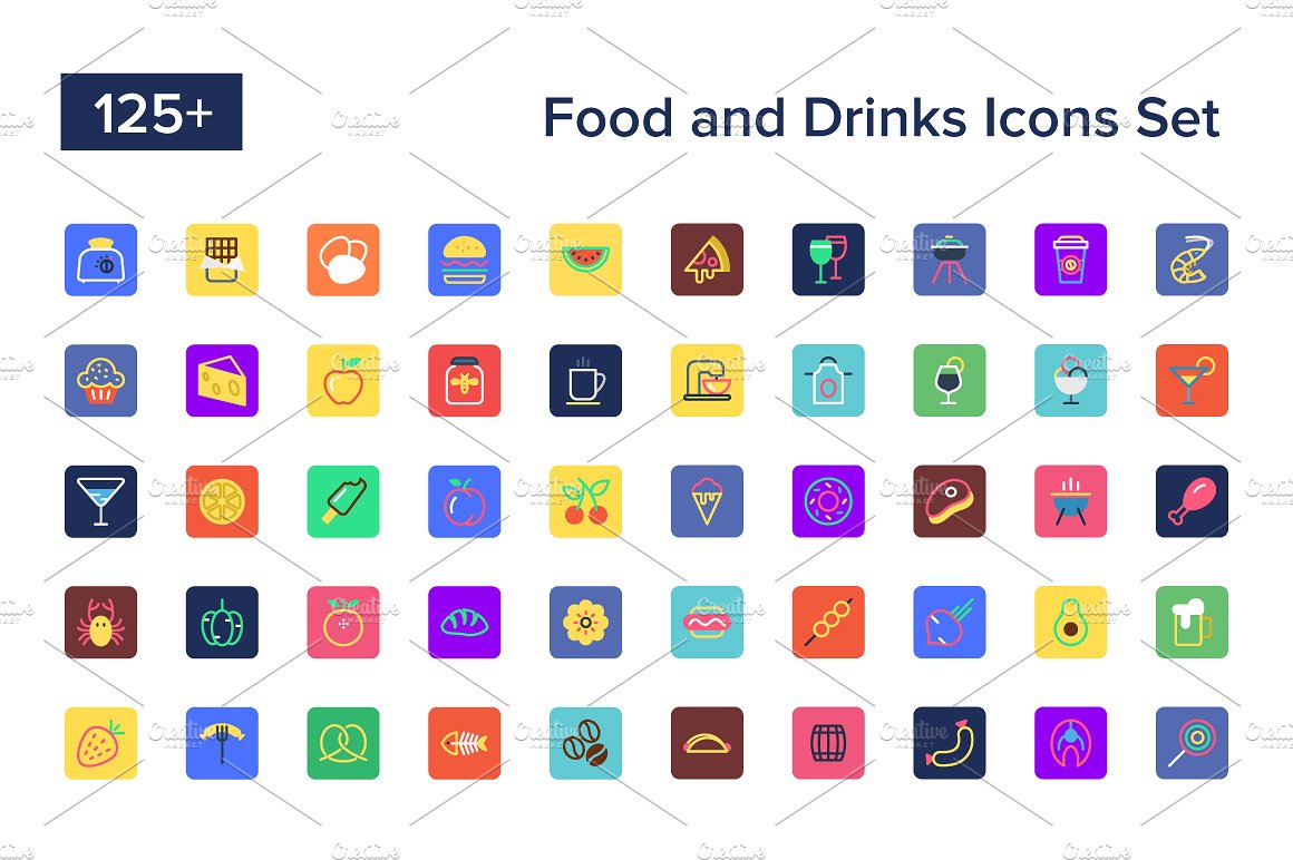 125 Food and Drinks Icons Set