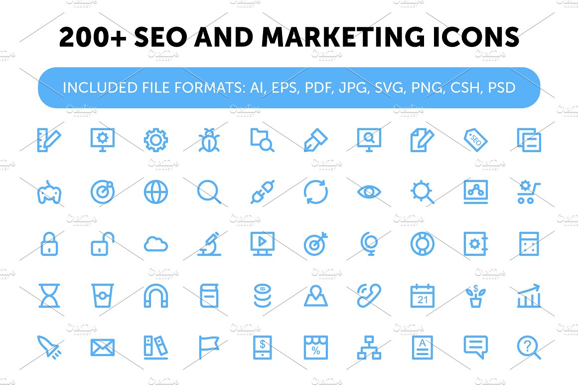 200 SEO and Marketing Icons