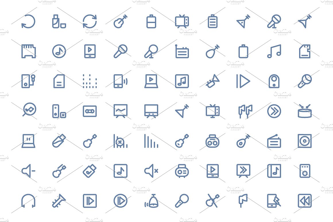 100 Music Line Icons